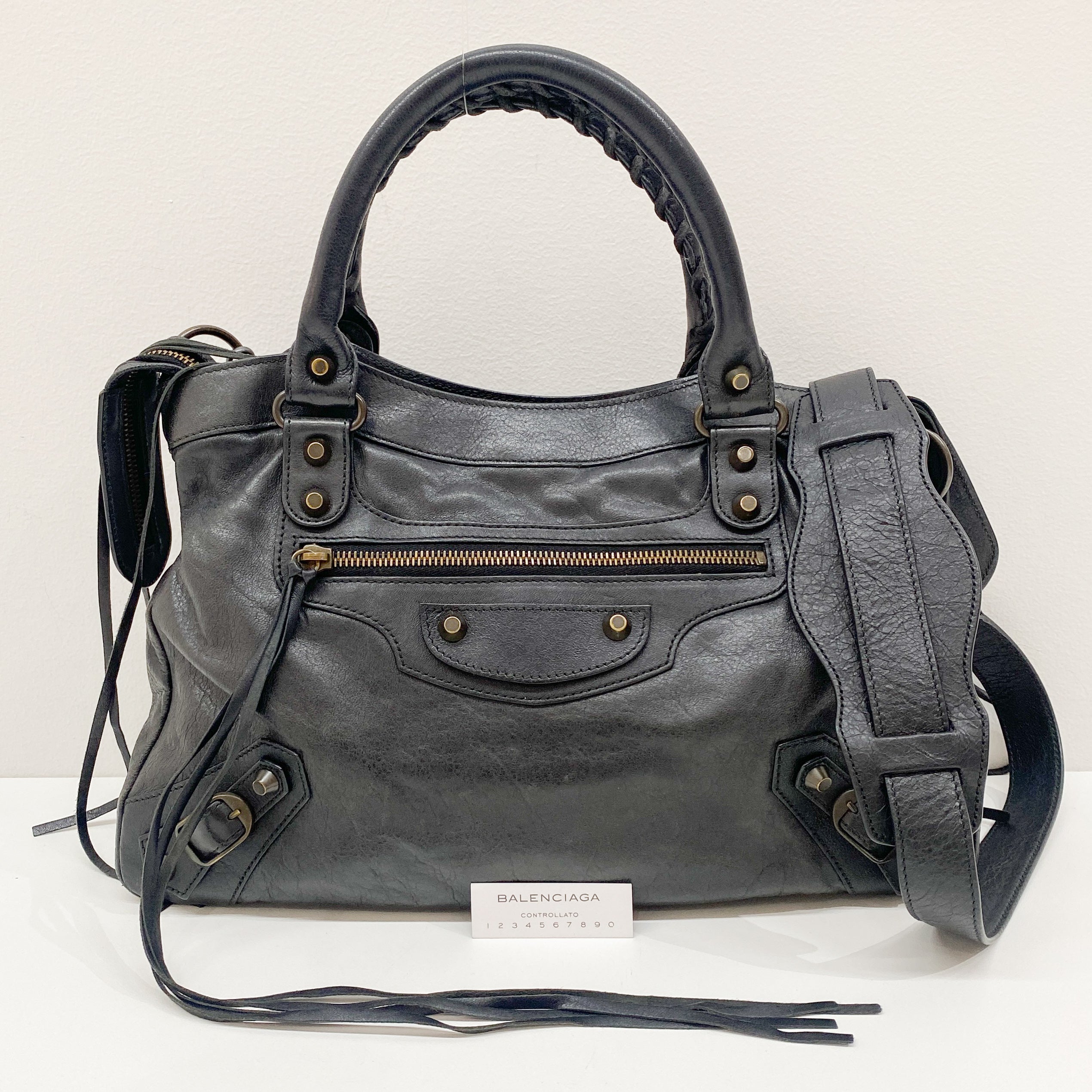 The Town Black Leather Hand Bag