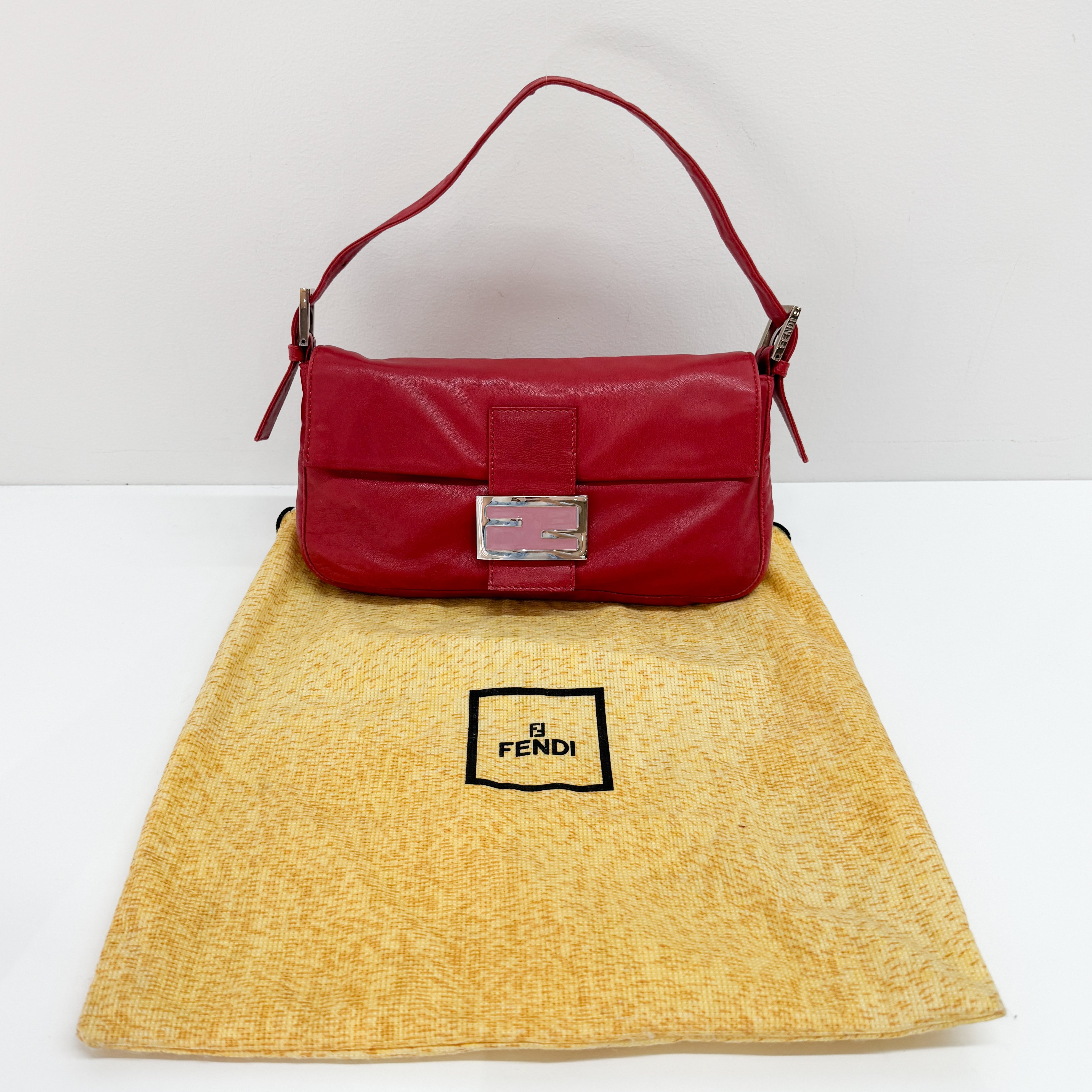 Baguette Red Lambskin Leather Shoulder Bag