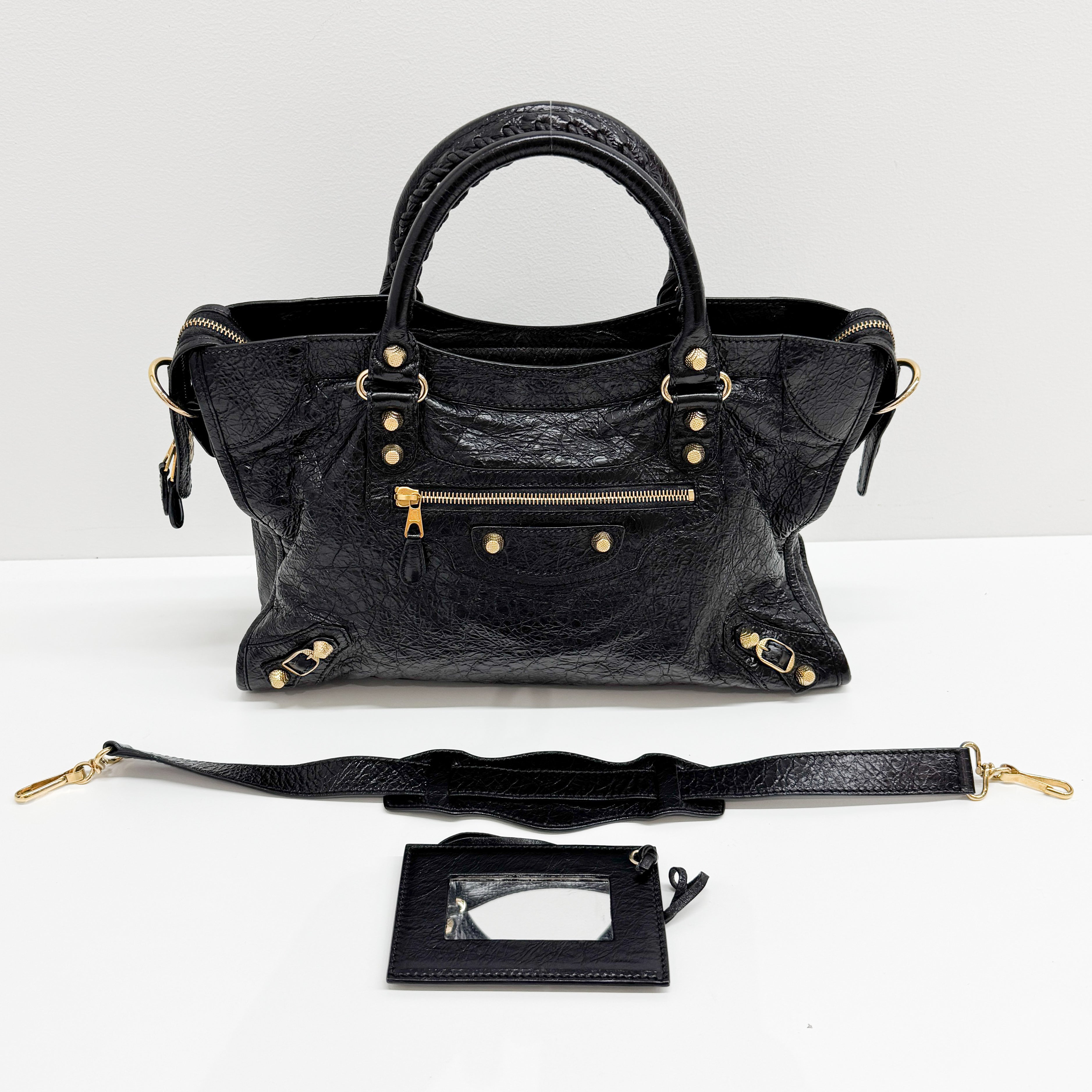 The City Black Calfskin Leather Two Way Bag