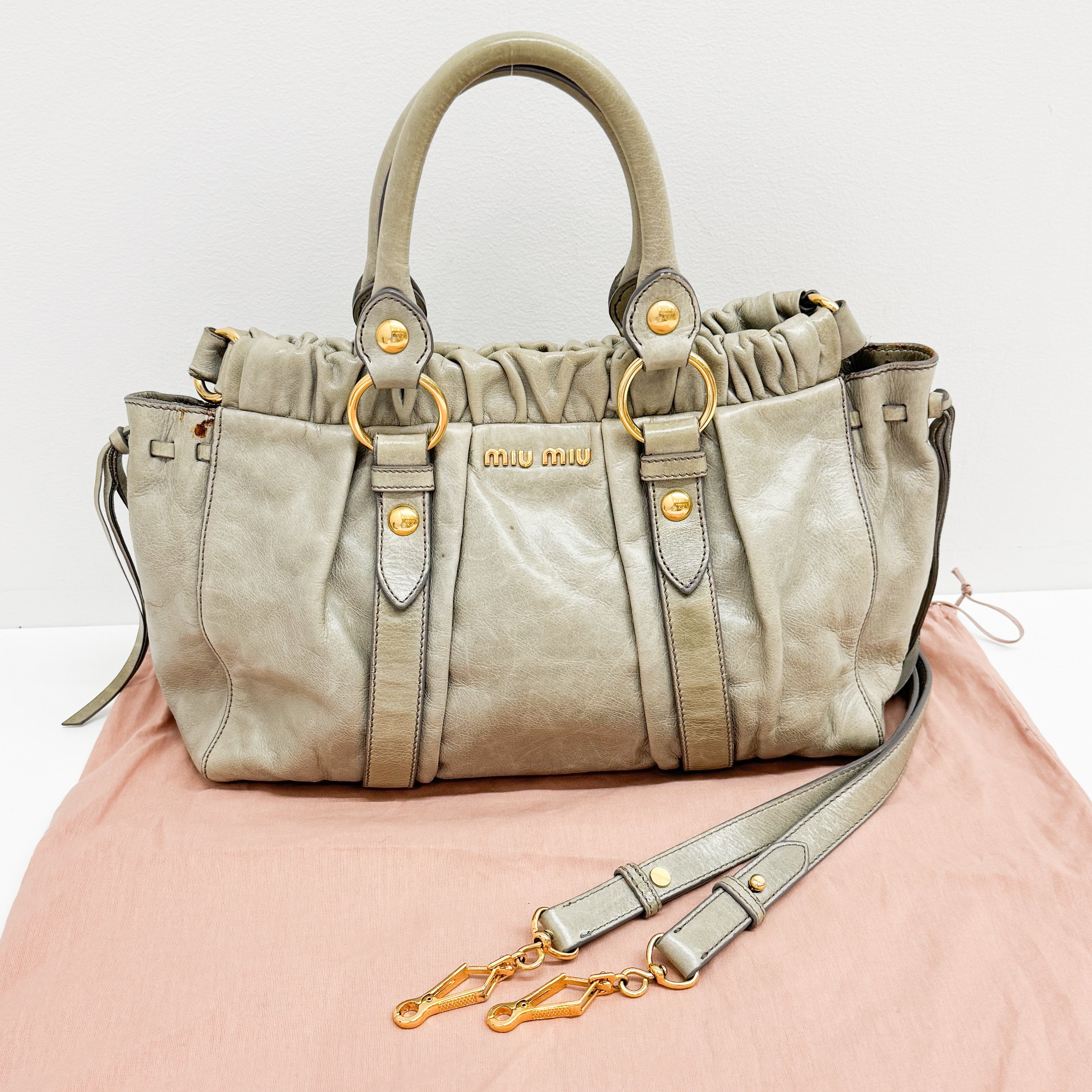 Vitello Beige Calfskin Leather Two Way Bag
