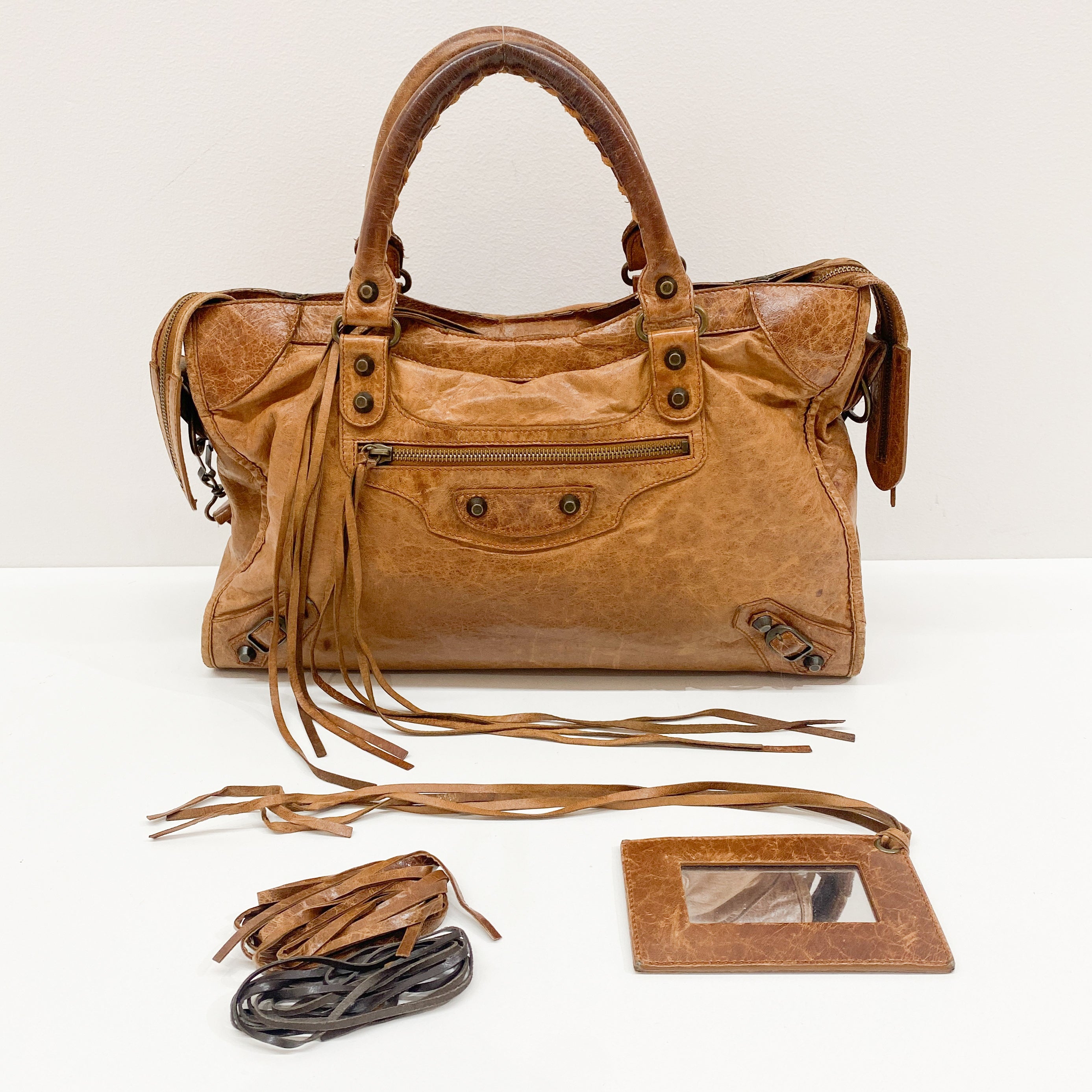 The City Brown Calfskin Leather Two Way Bag