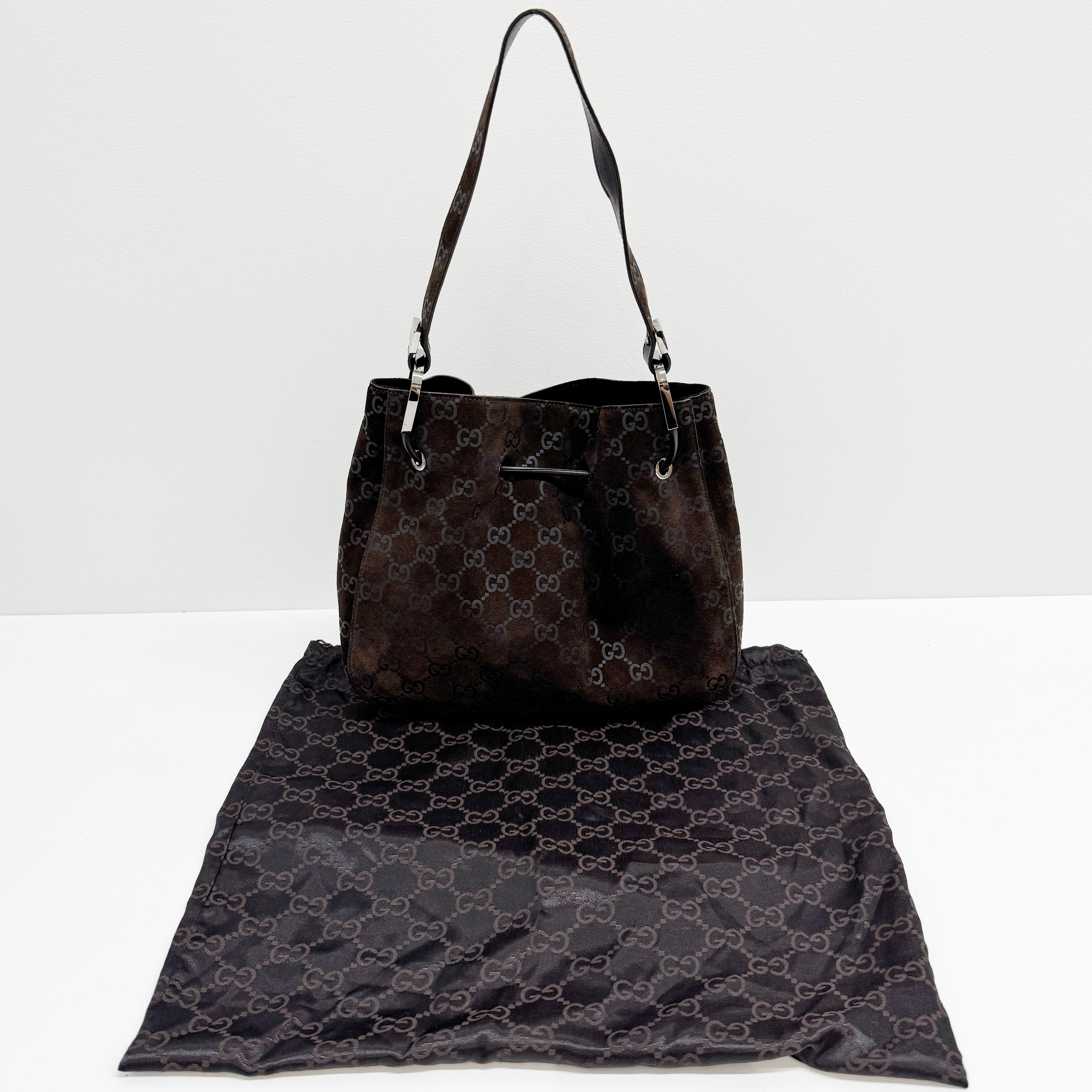 GG Brown Suede Shoulder Bag