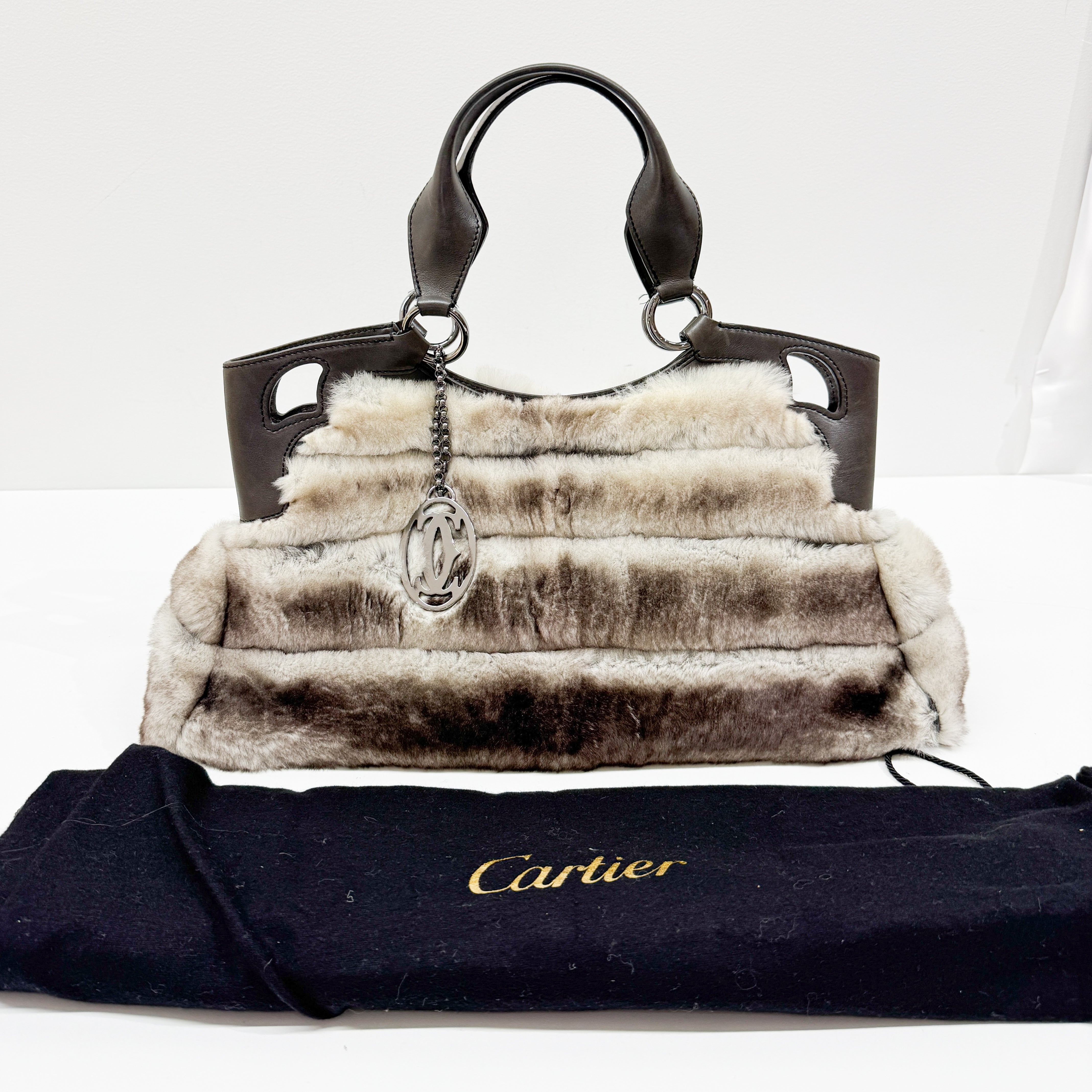 Brown & White Rabbit Fur Shoulder Bag