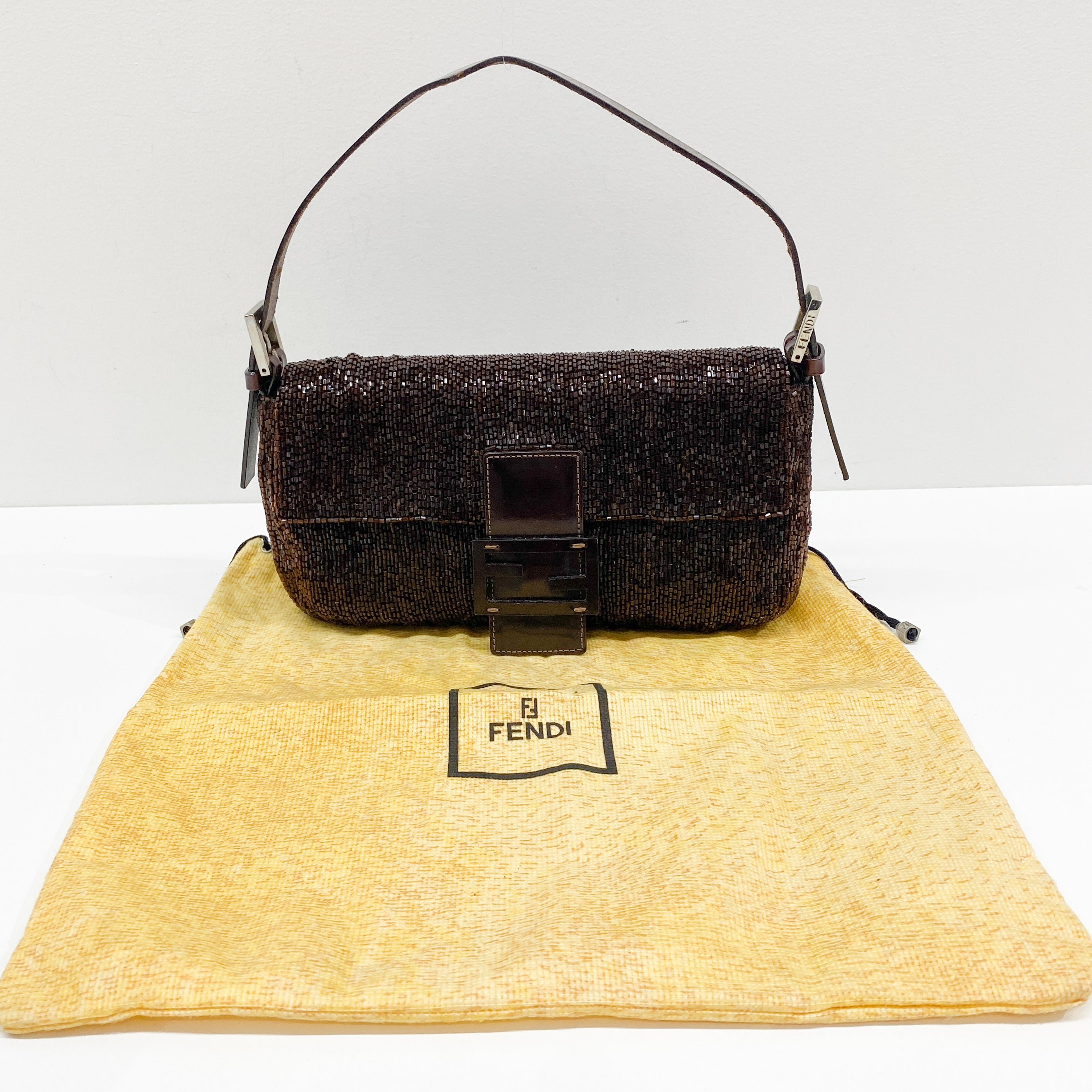 Baguette Brown Beaded Shoulder Bag