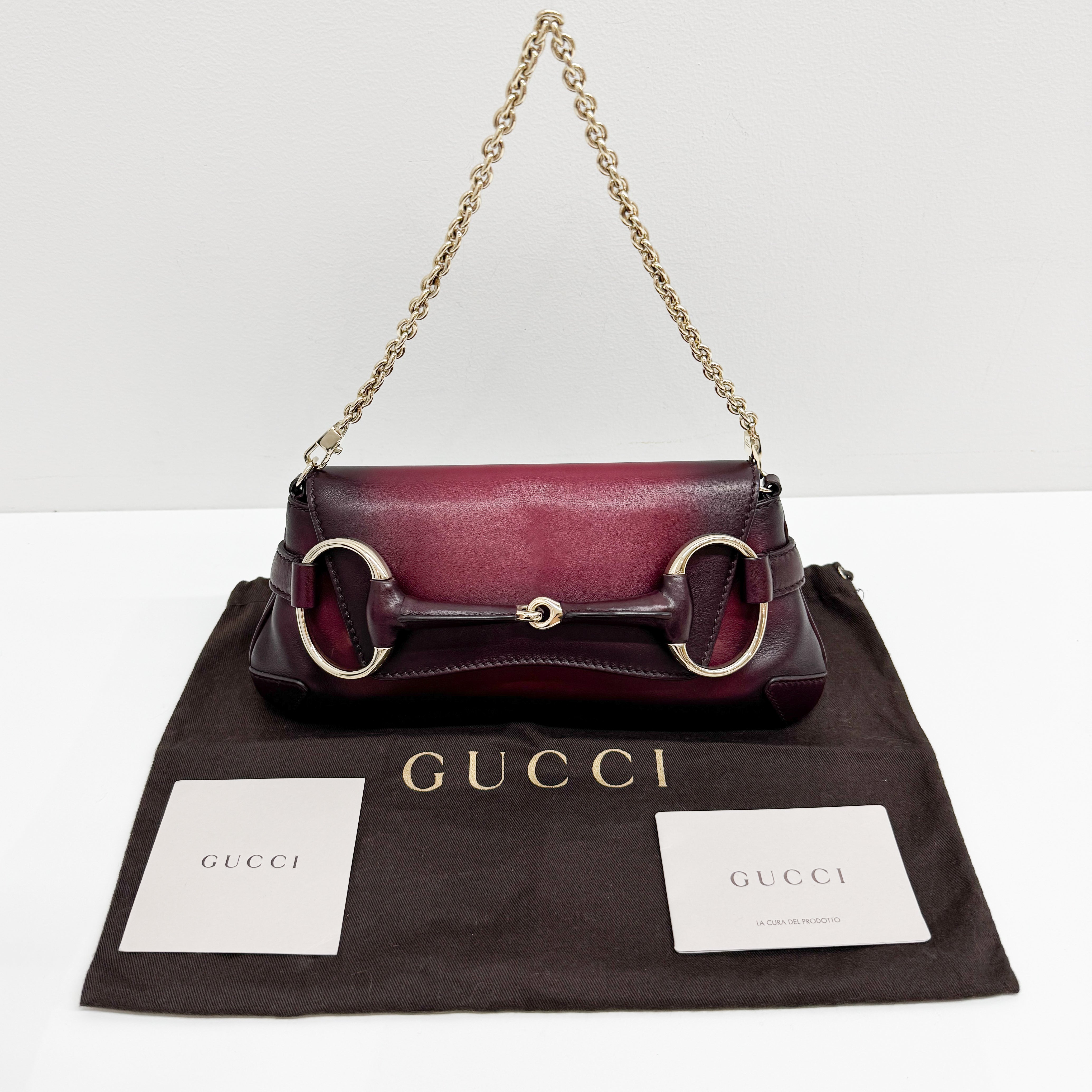 Horsebit Burgundy Ombrė Leather Shoulder Bag