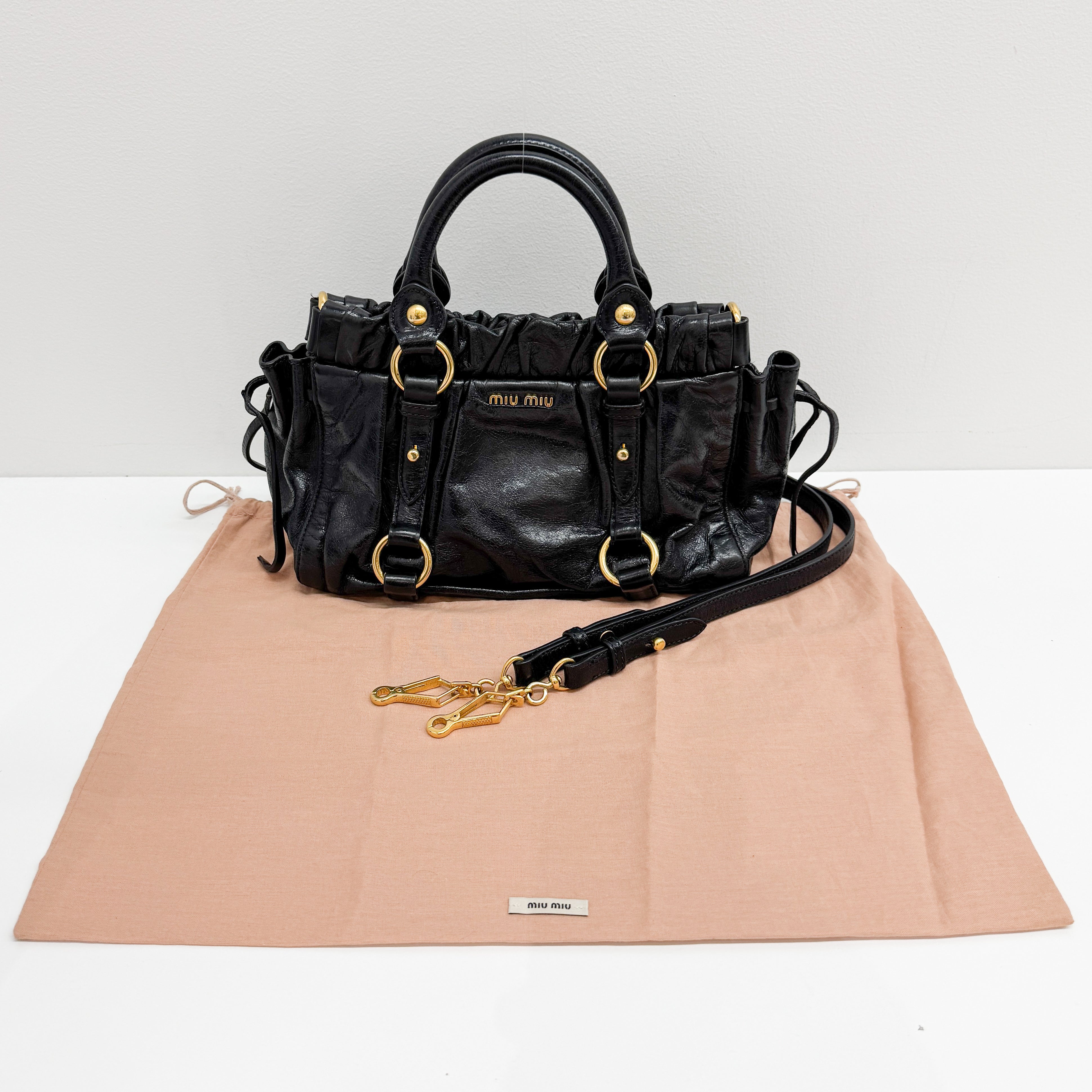 Mini Vitello Black Calfskin Leather Two Way Bag