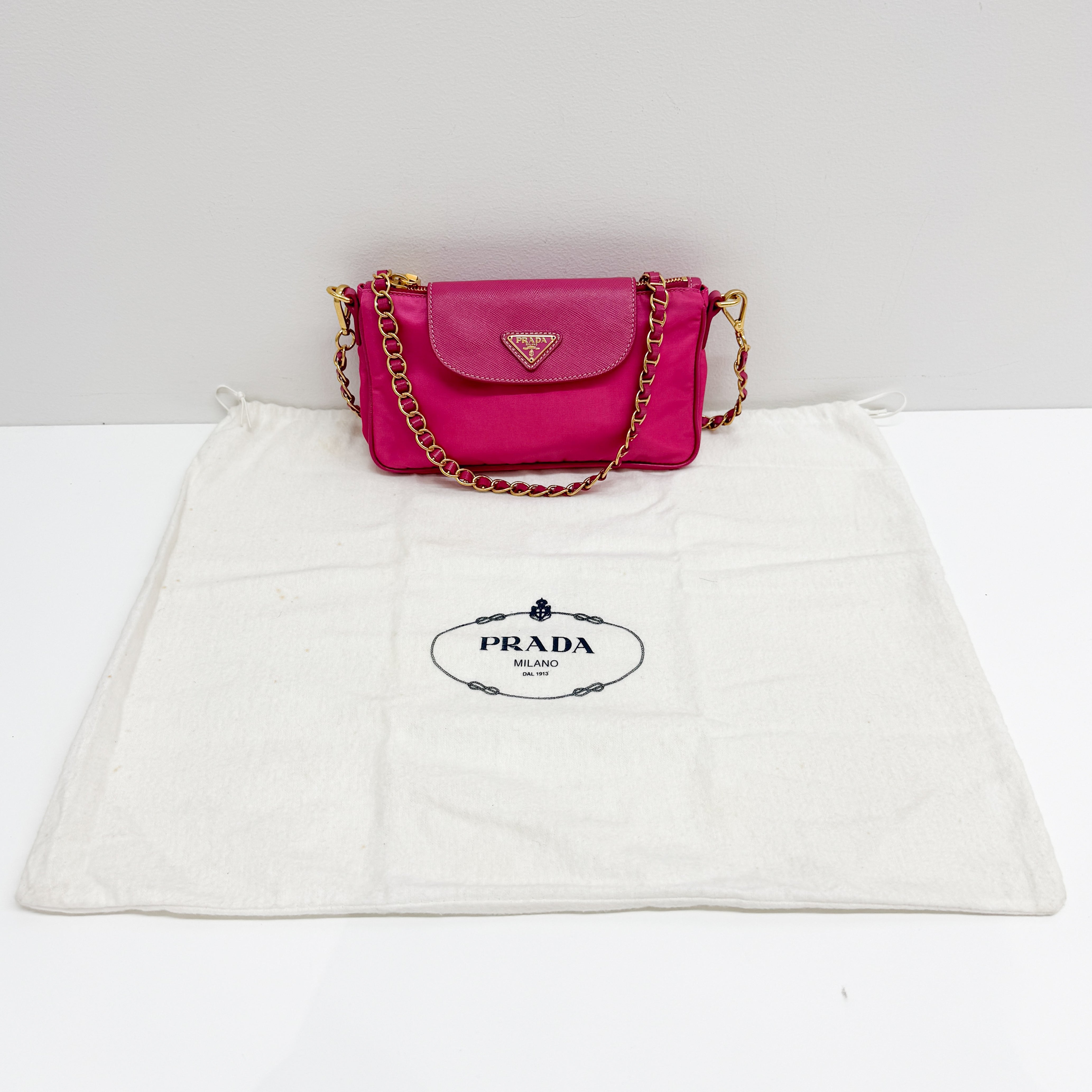 Gold Chain Pink Nylon Shoulder Bag