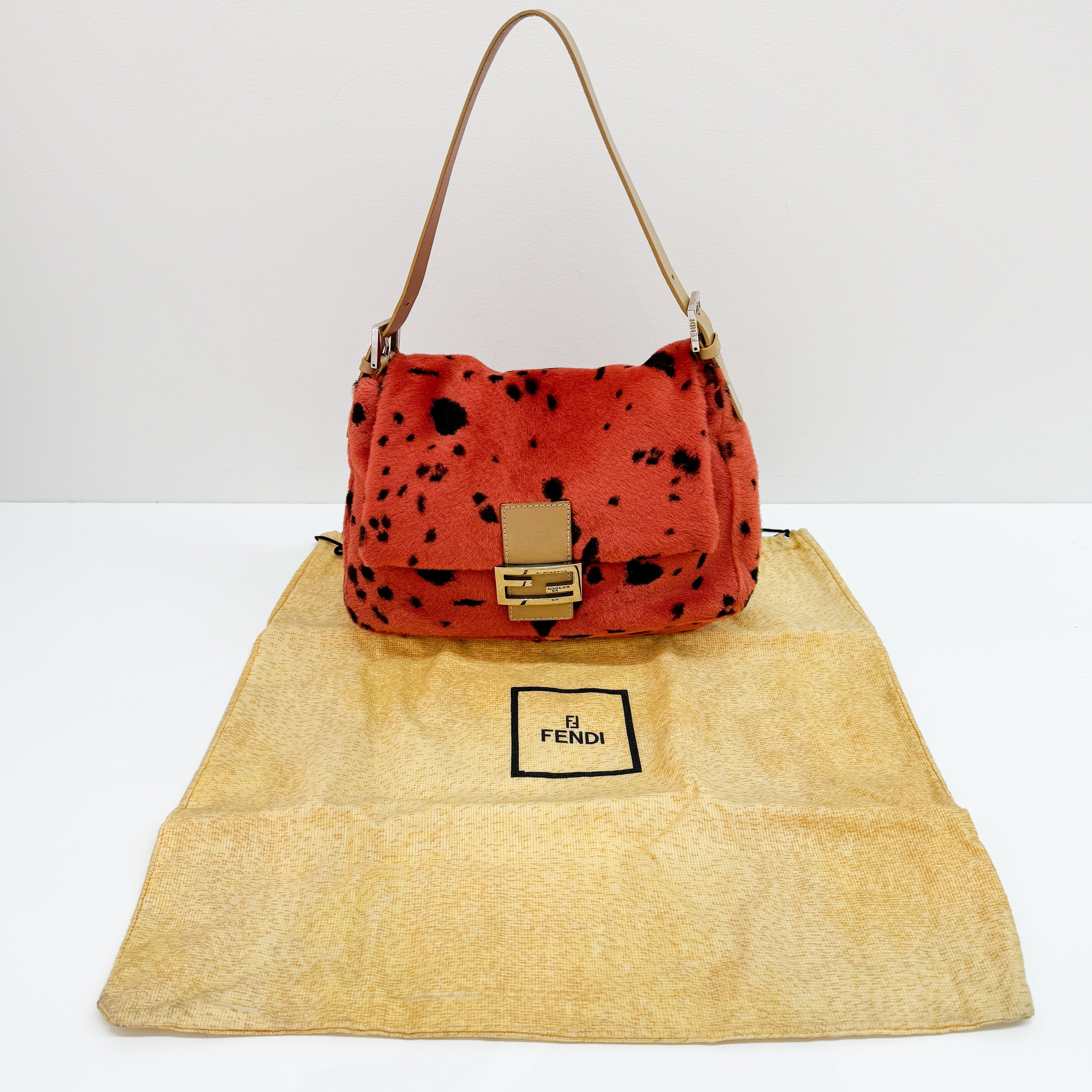 Mamma Baguette Orange Dalmatian Print Fur Shoulder Bag