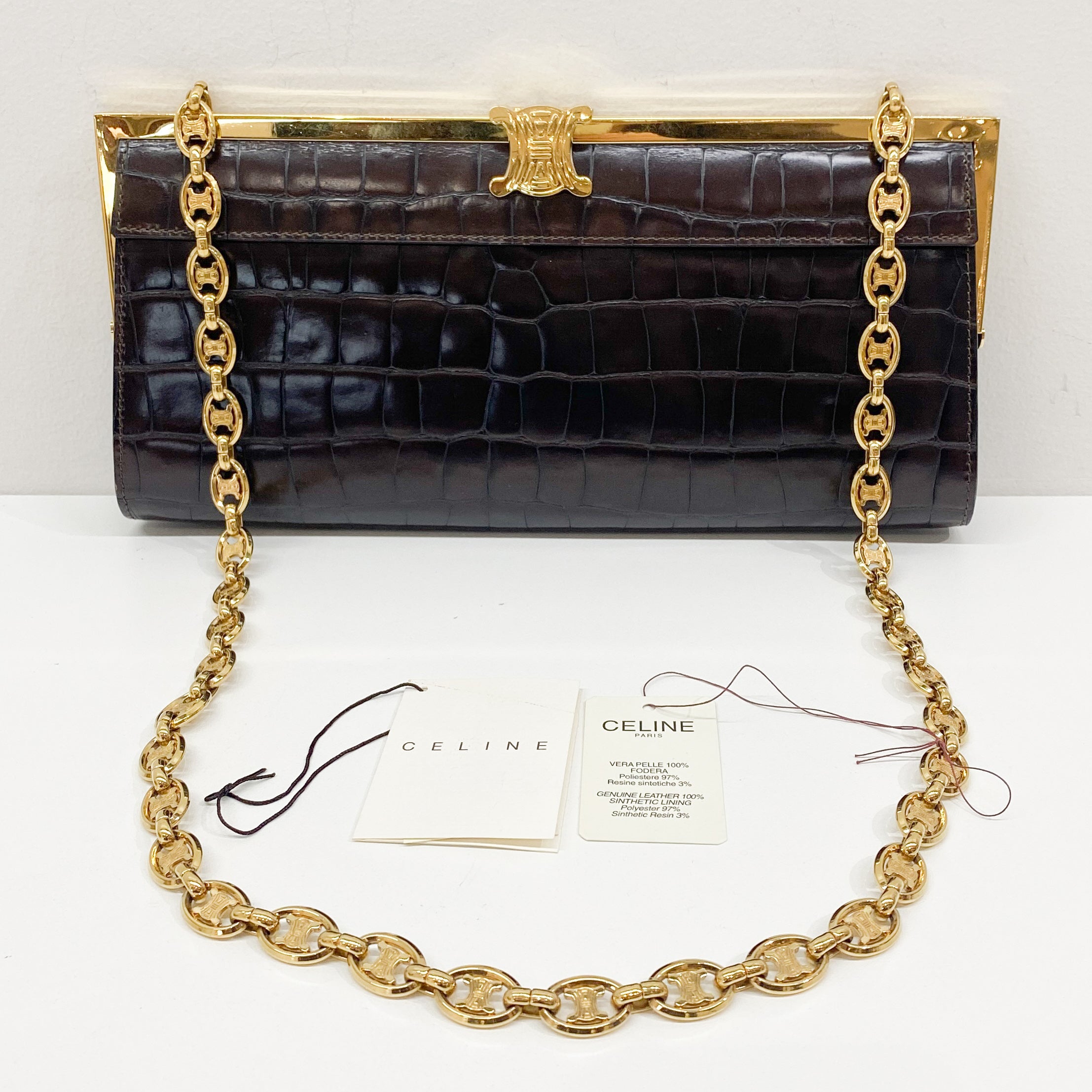 Macadam Brown Croc Chain Shoulder Bag