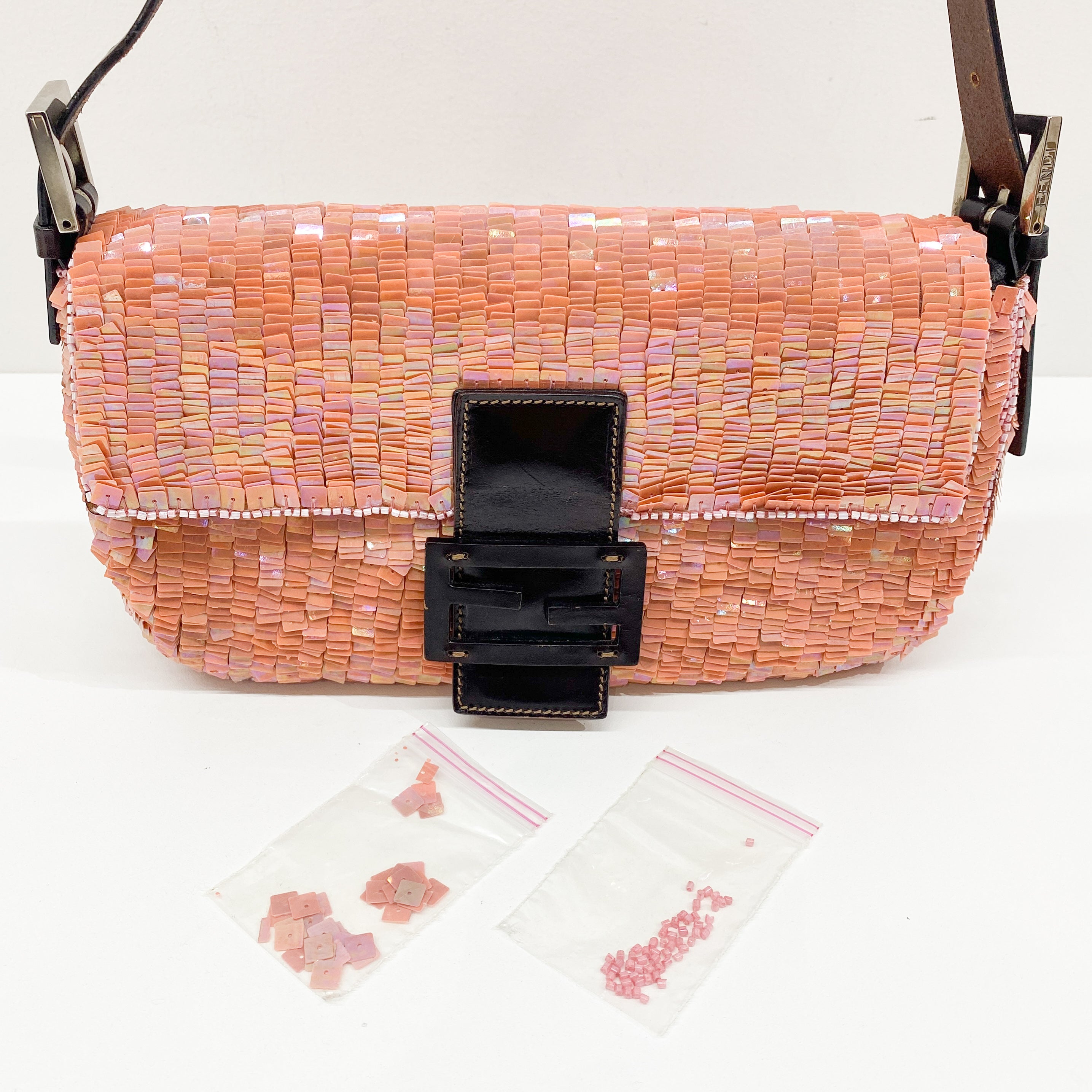 Baguette Coral Pink Sequin Shoulder Bag