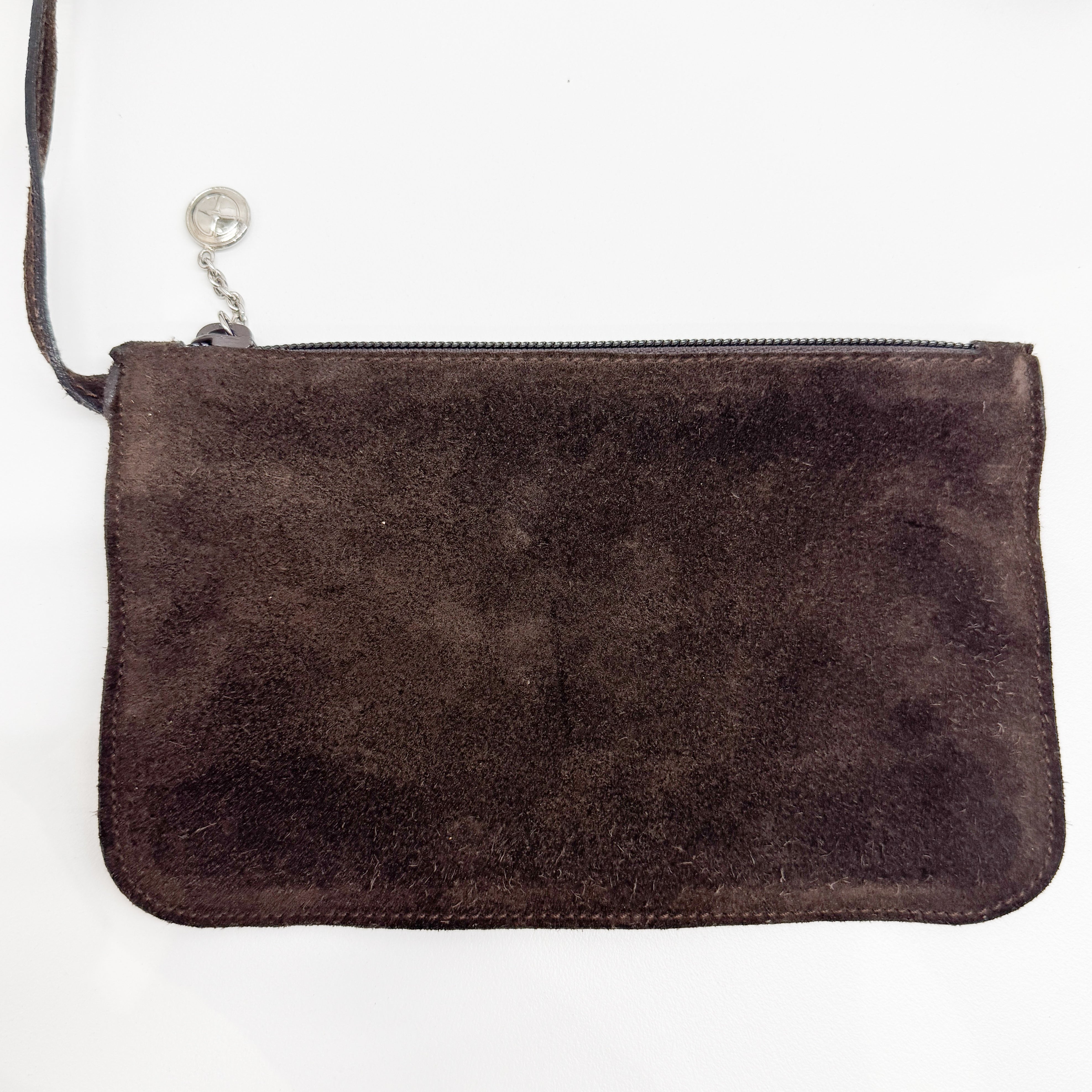 Brown Suede with Silver-tone Handle Shoulder Bag