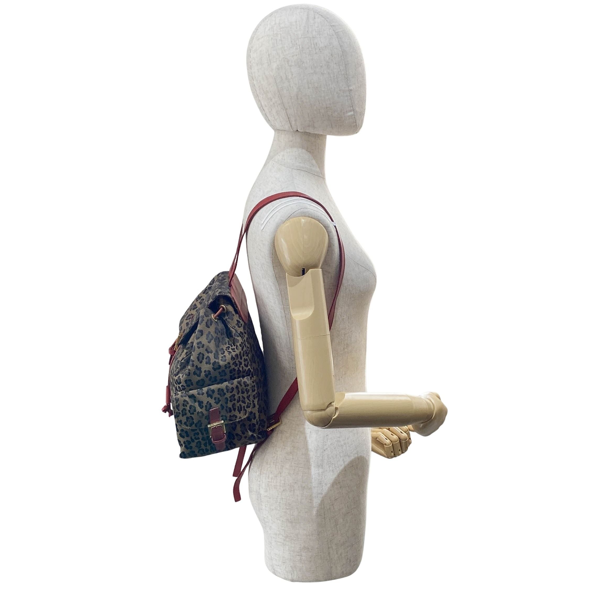 Brown Leopard Print Canvas Backpack