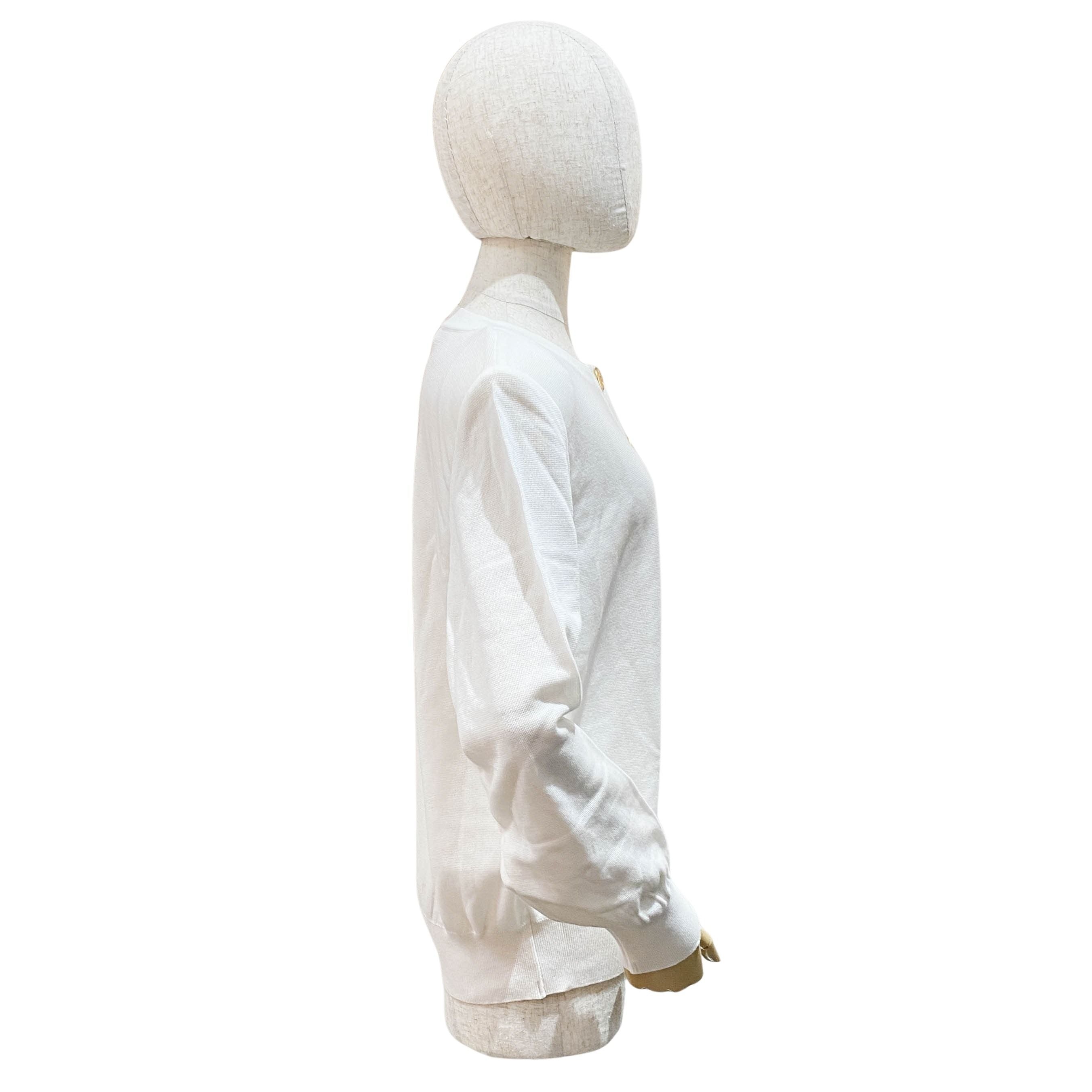 YSL Logo Size L White Cotton Cardigan