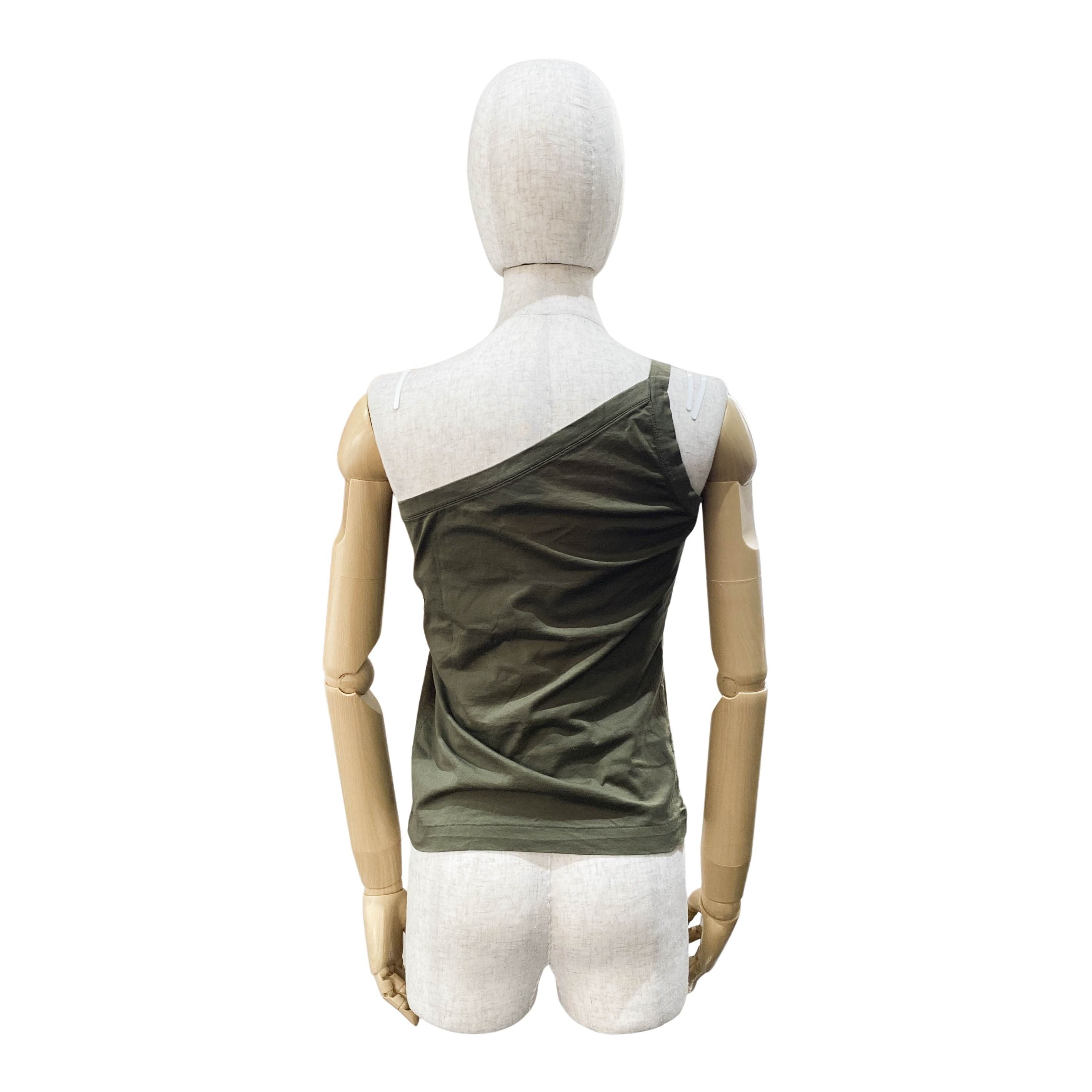 Size S Asymmetric Green Cotton Shoulder Top