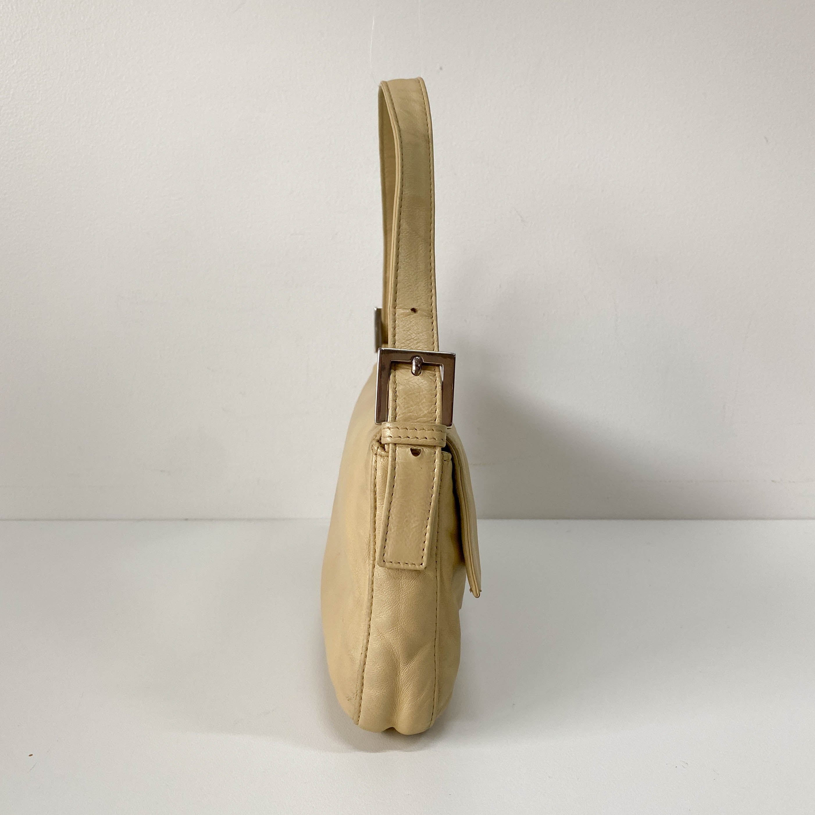 Baguette Beige Leather Shoulder Bag