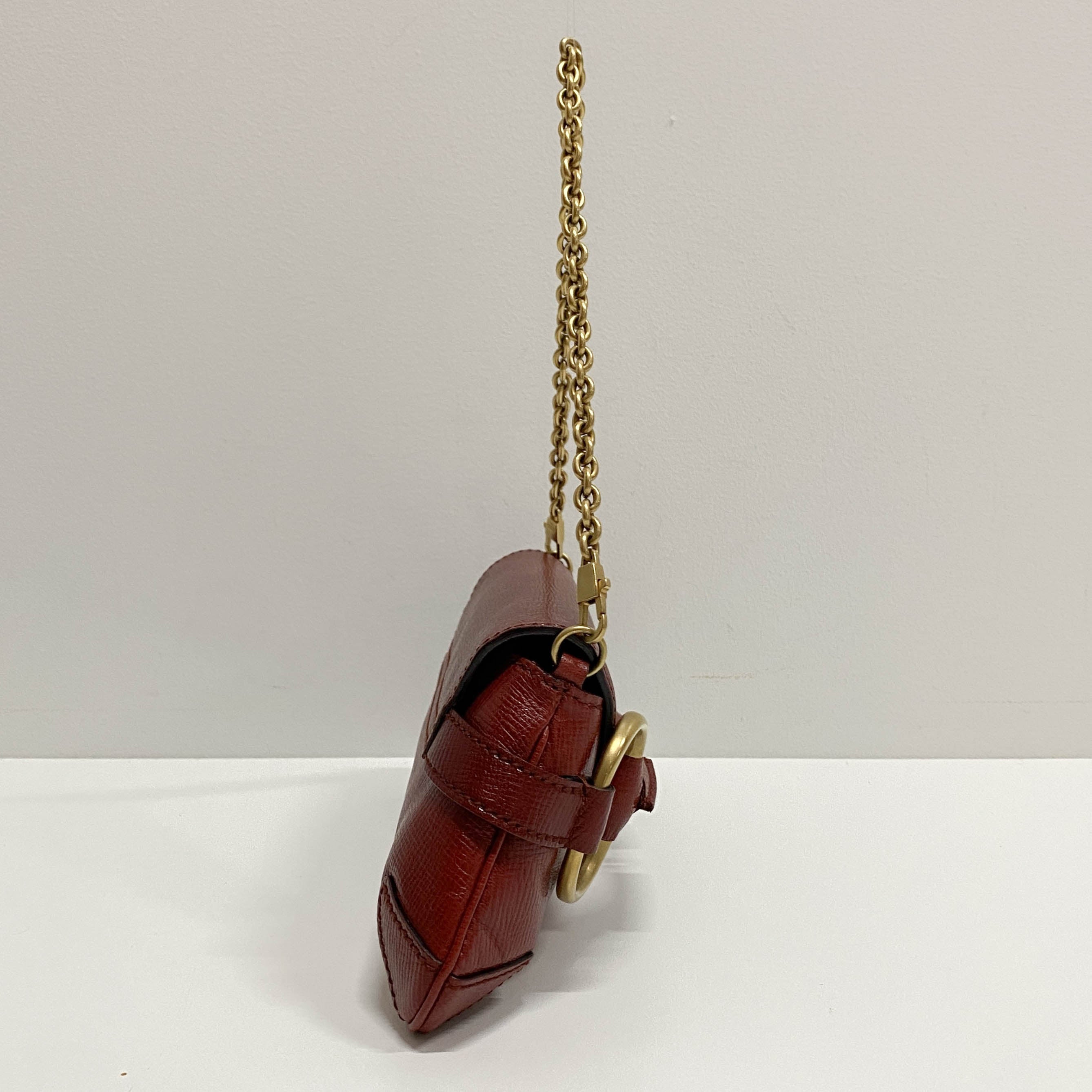 Horsebit Red Leather Chain Shoulder Bag