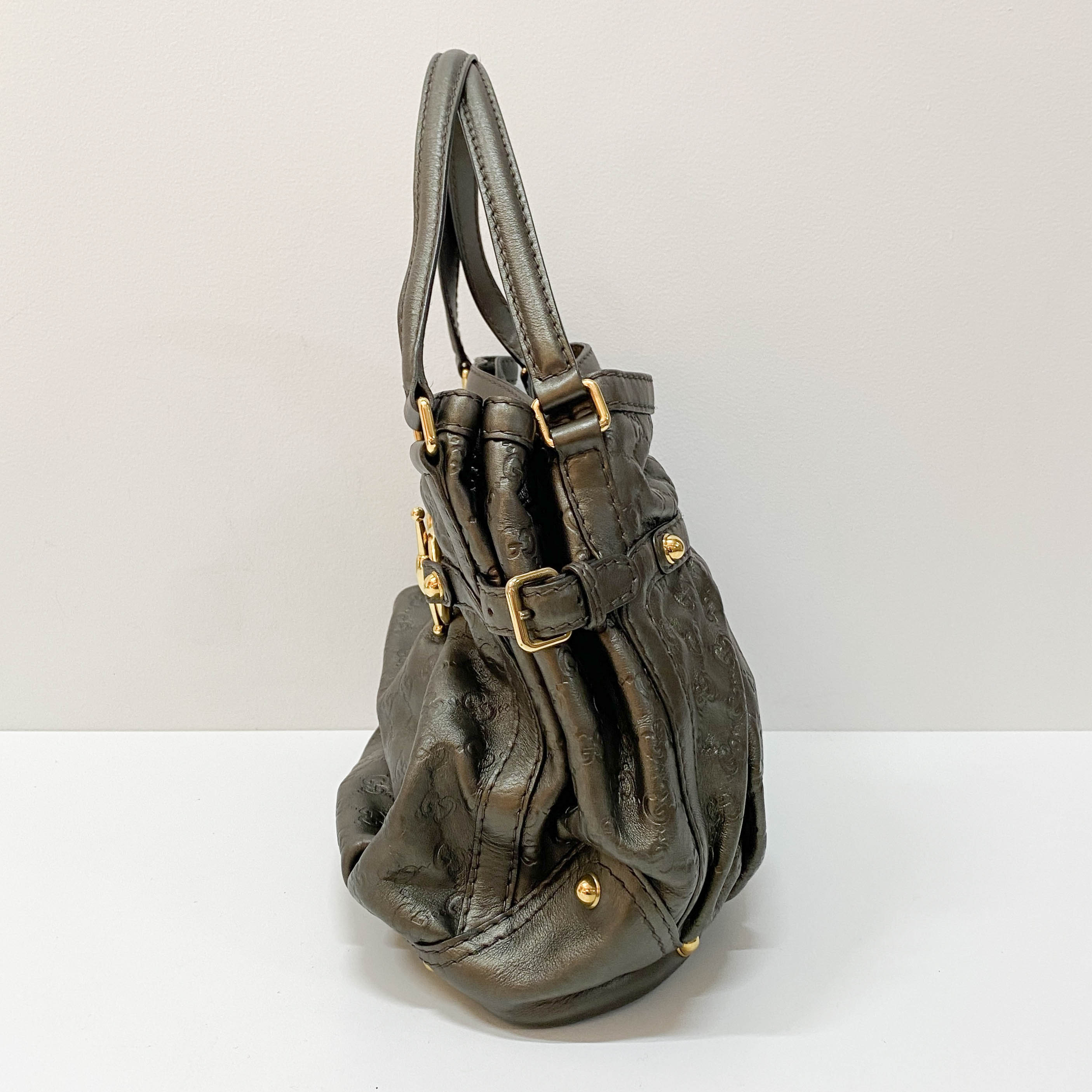 Guccisima Metalic Green Leather Hobo Shoulder Bag