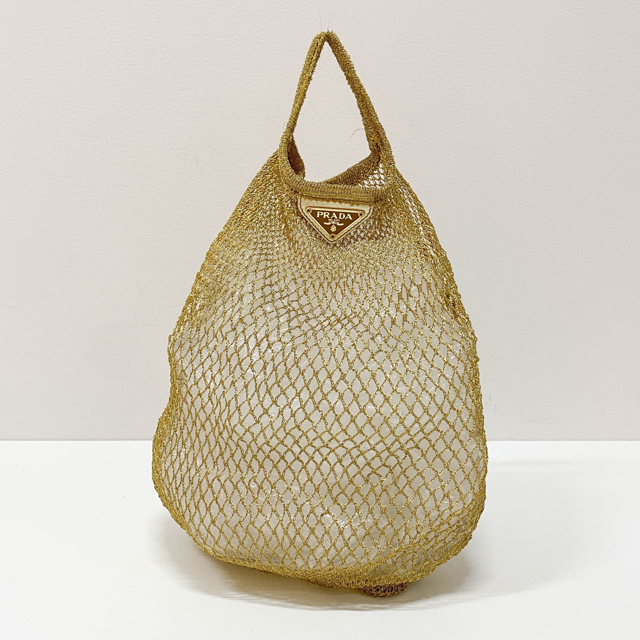 Triangle Logo Gold Mesh Handbag