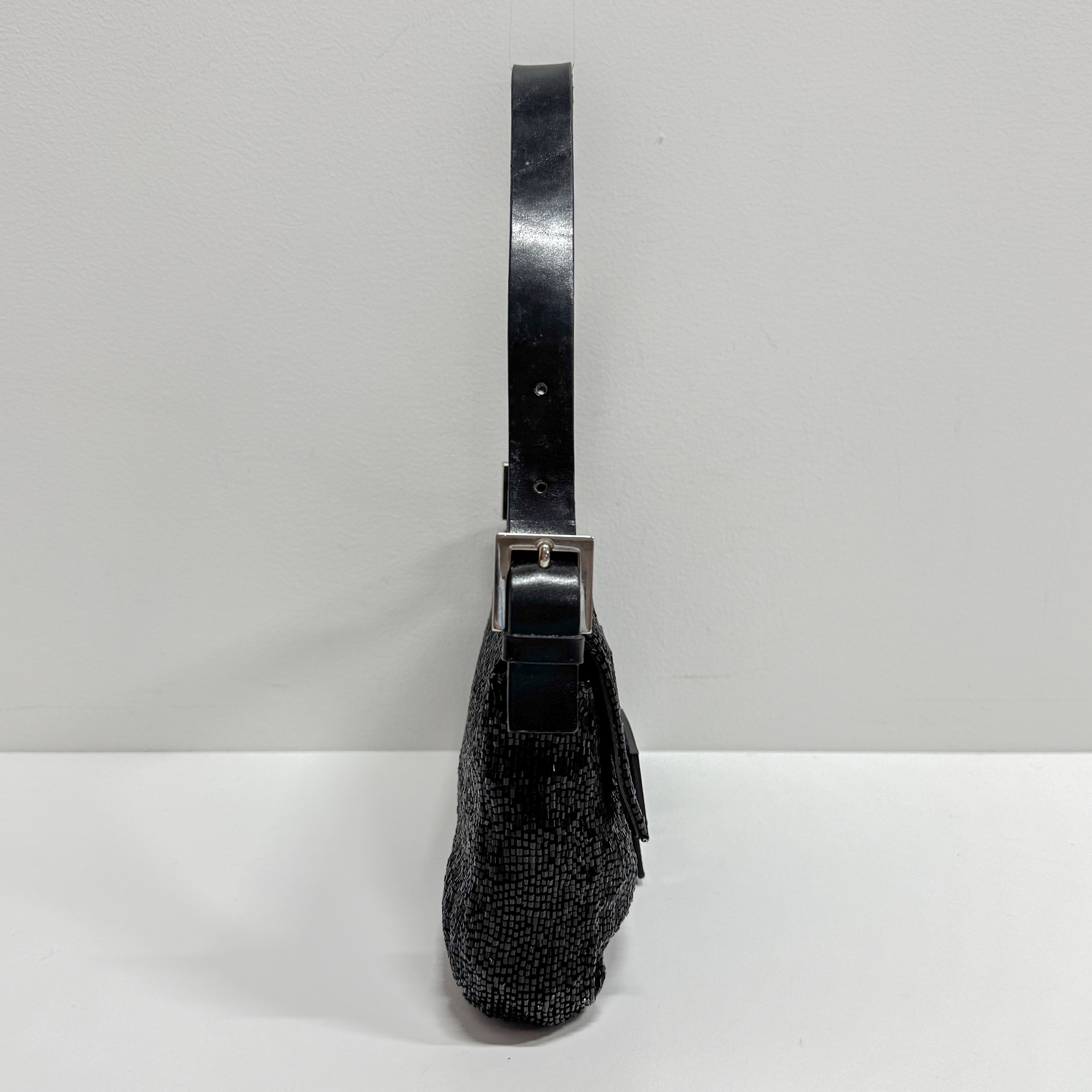 Baguette Black Beaded Shoulder Bag