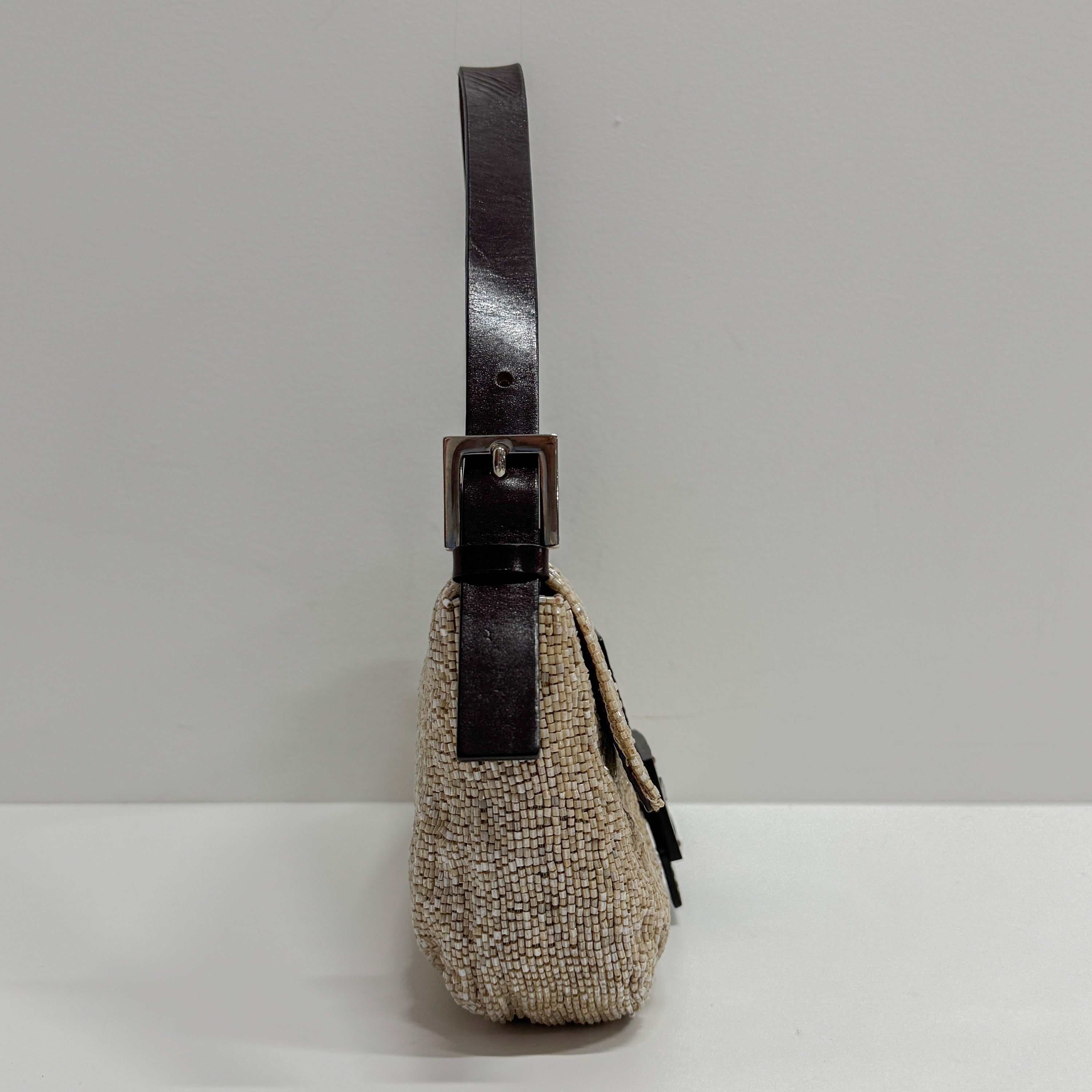 Baguette Beige Beaded Shoulder Bag