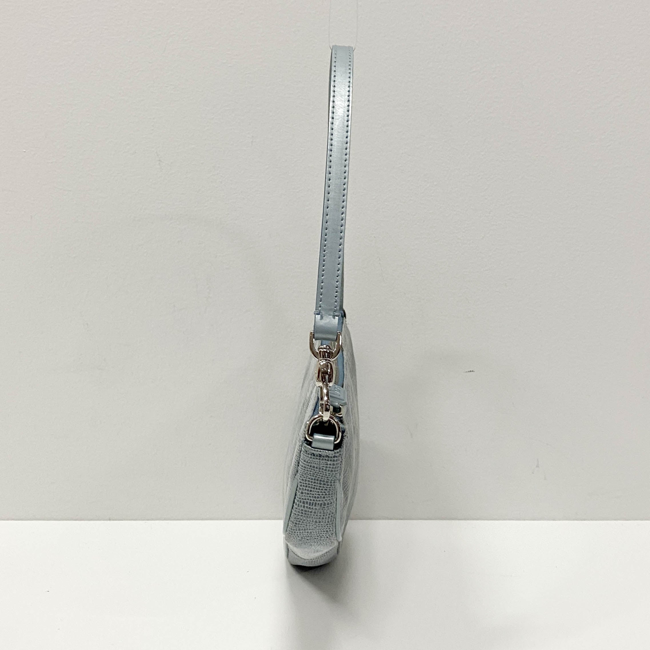 Saddle Blue Embossed Lizard Canvas Shoulder Bag