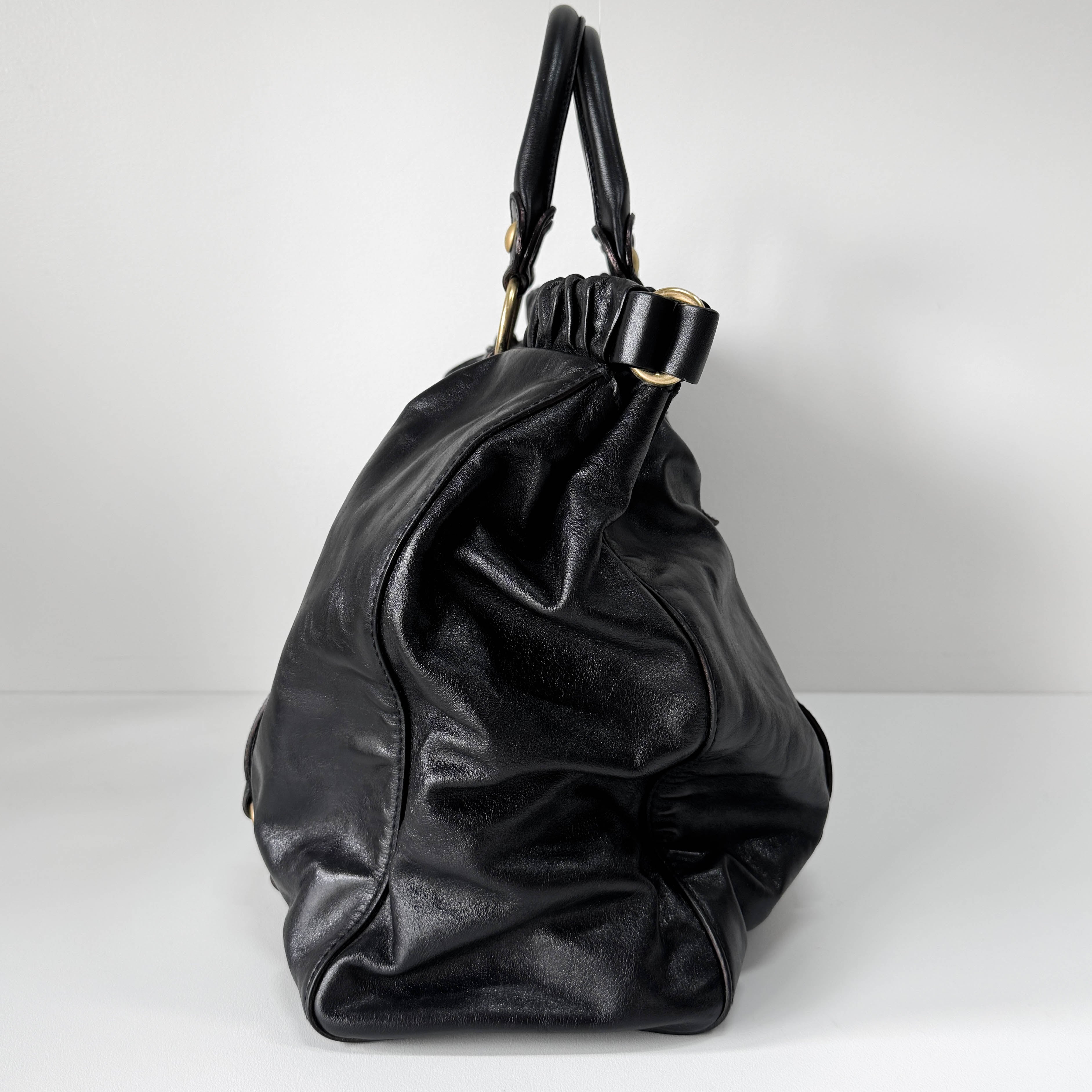 Vitello Black Calfskin Leather Two Way Bag