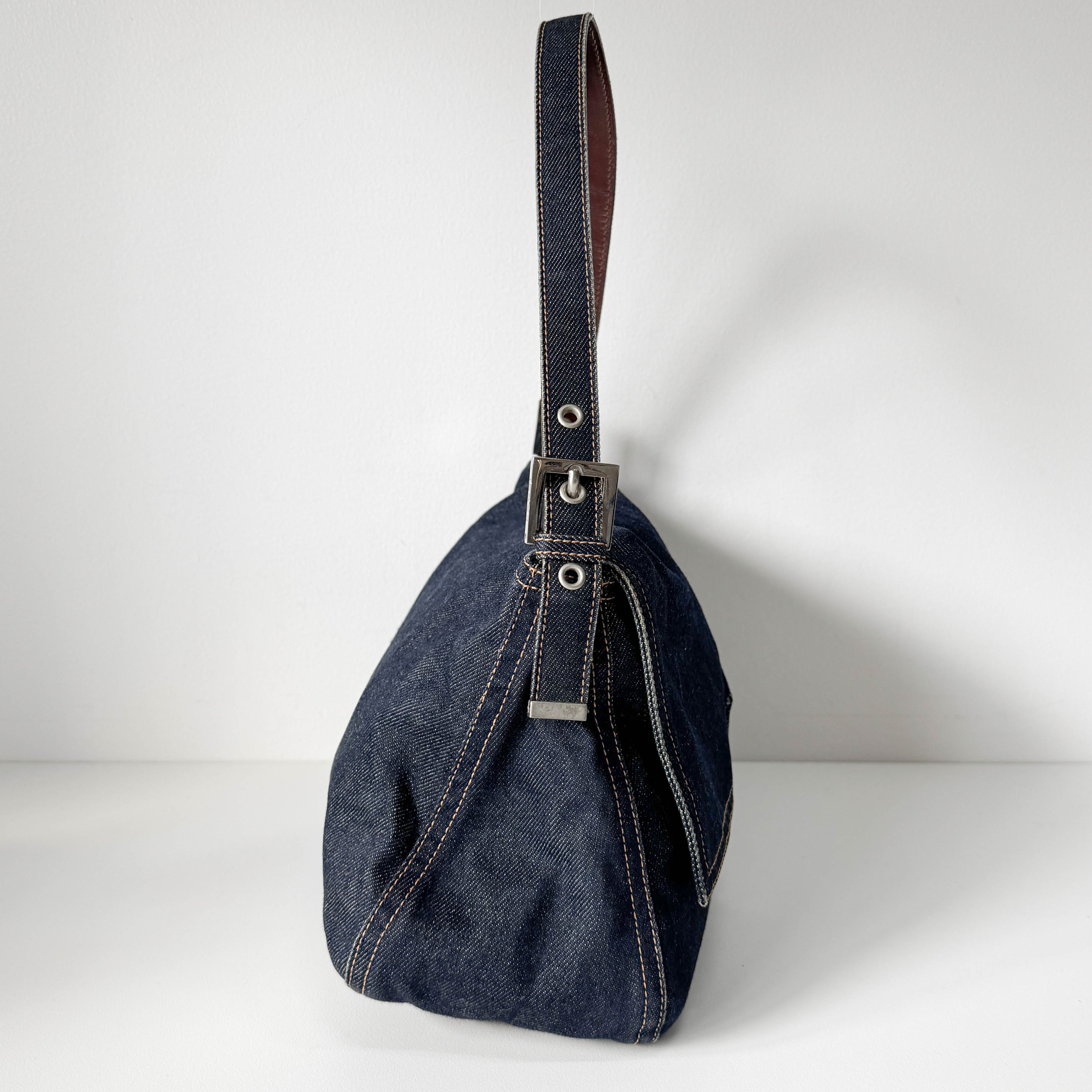 Mamma Baguette Blue Denim Shoulder Bag