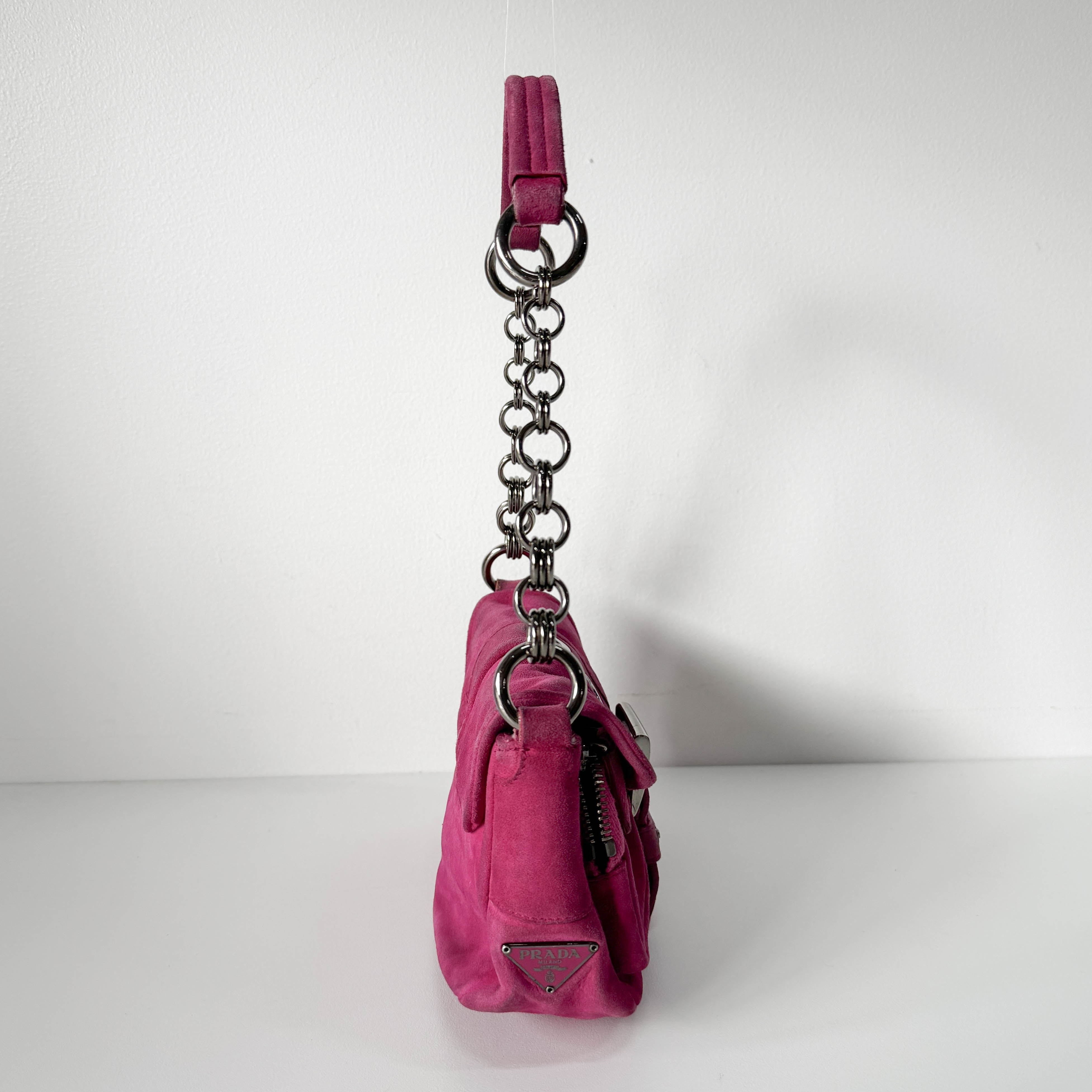 Pink Suede Chain Shoulder Bag