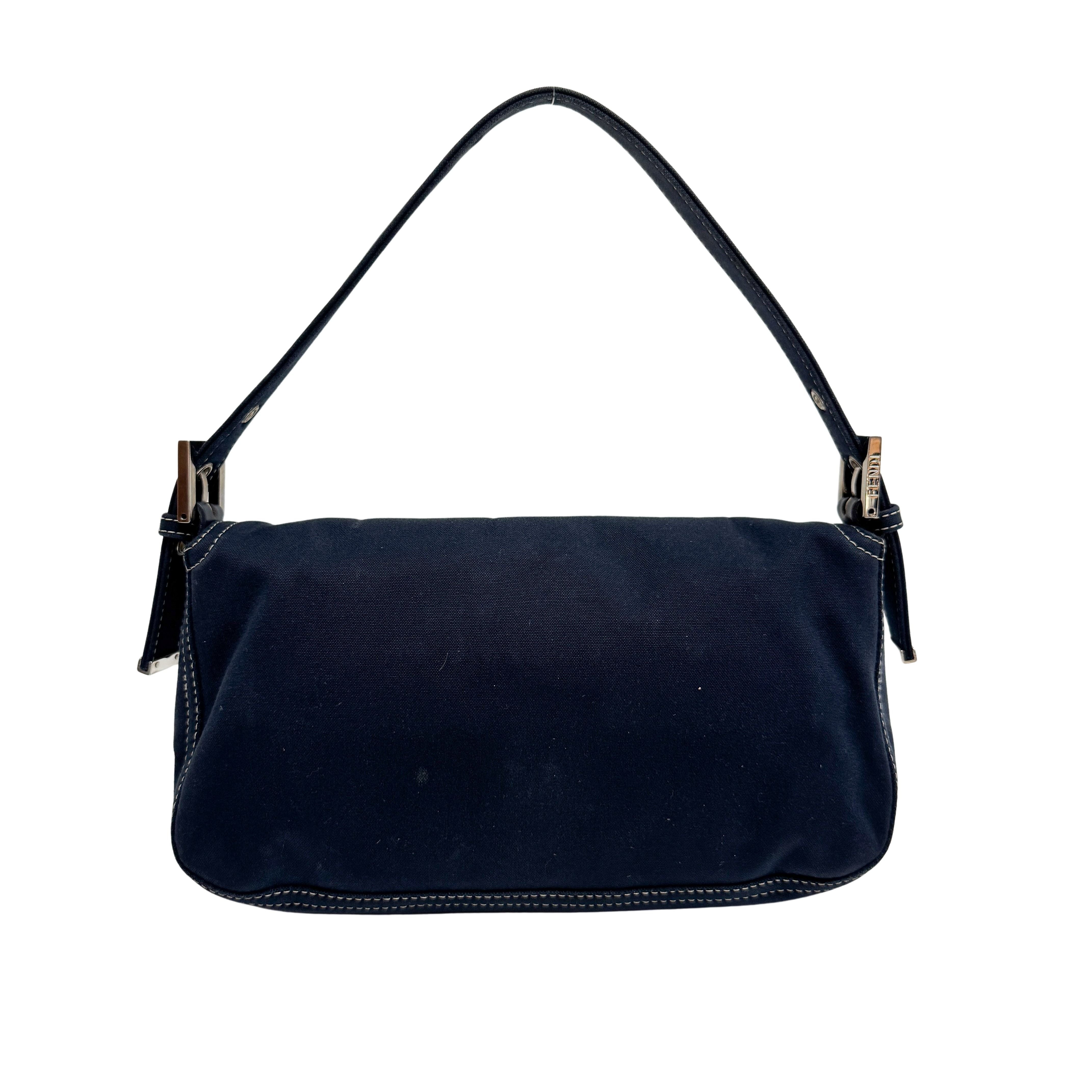 Baguette Navy Cotton Shoulder Bag