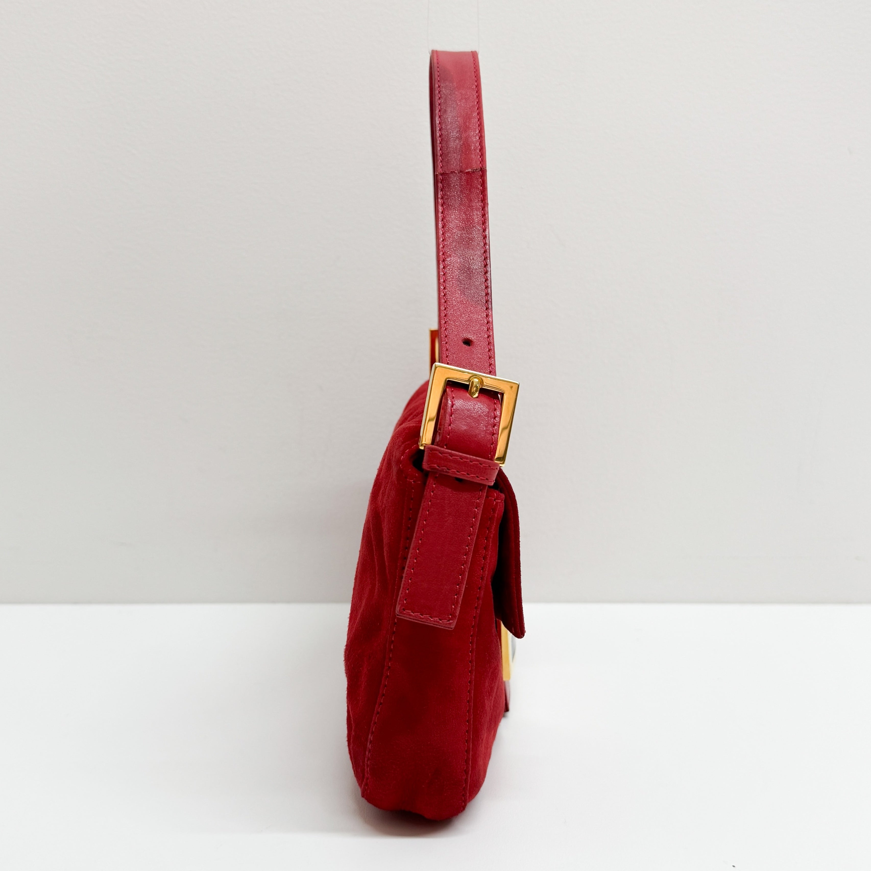 Baguette Red Suede Shoulder Bag