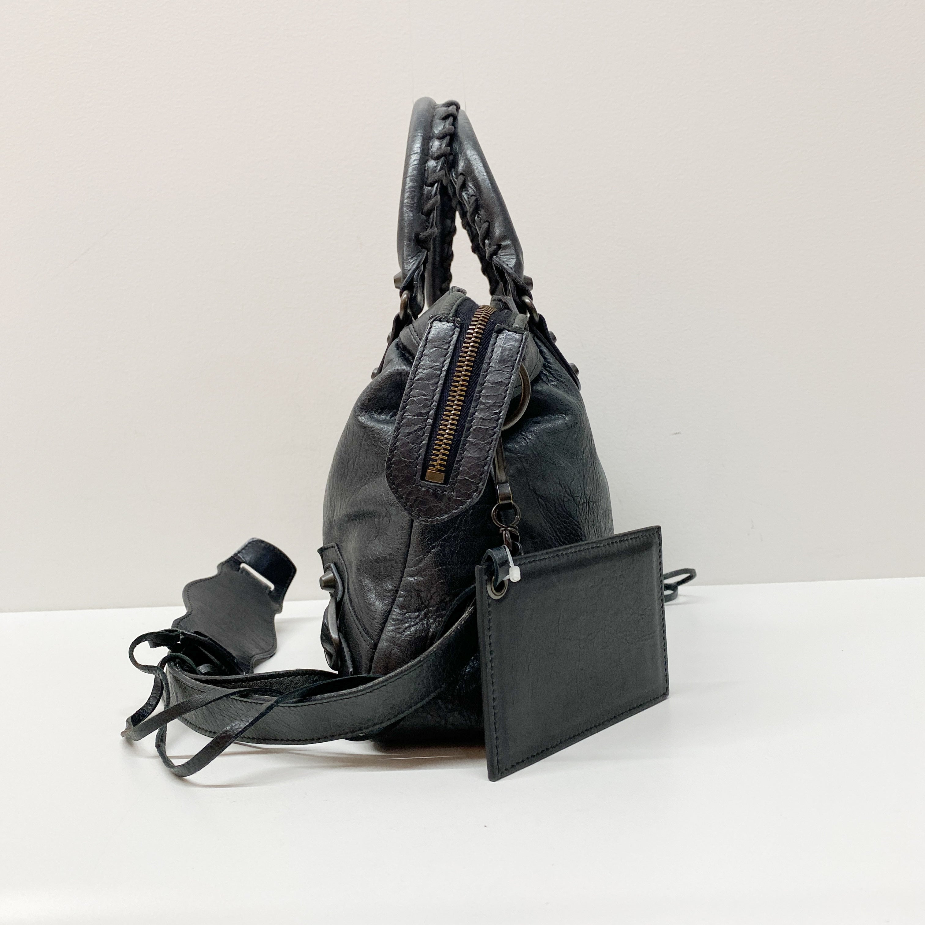 The Town Black Leather Two Way Bag
