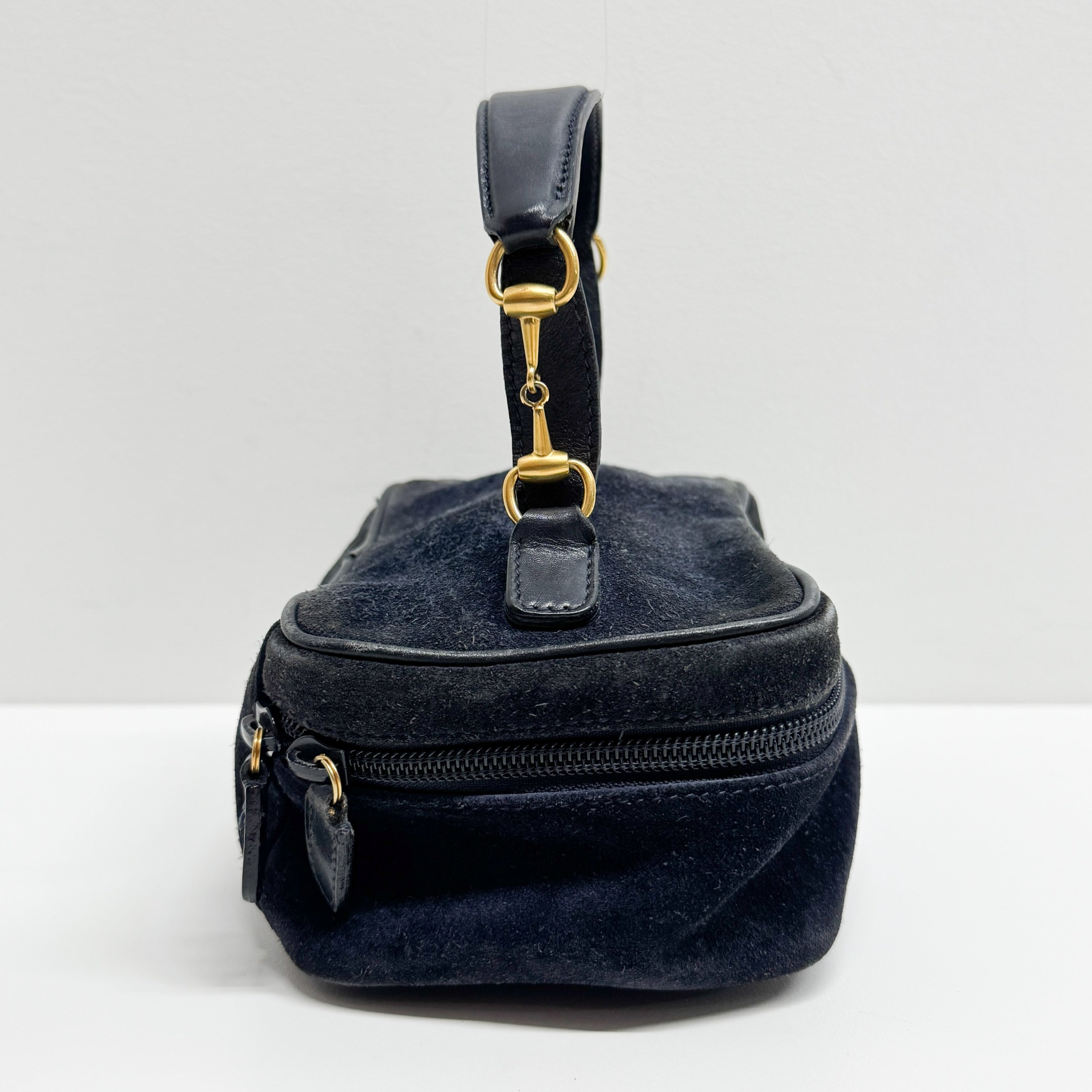 Horsebit Navy Blue Suede Pouch