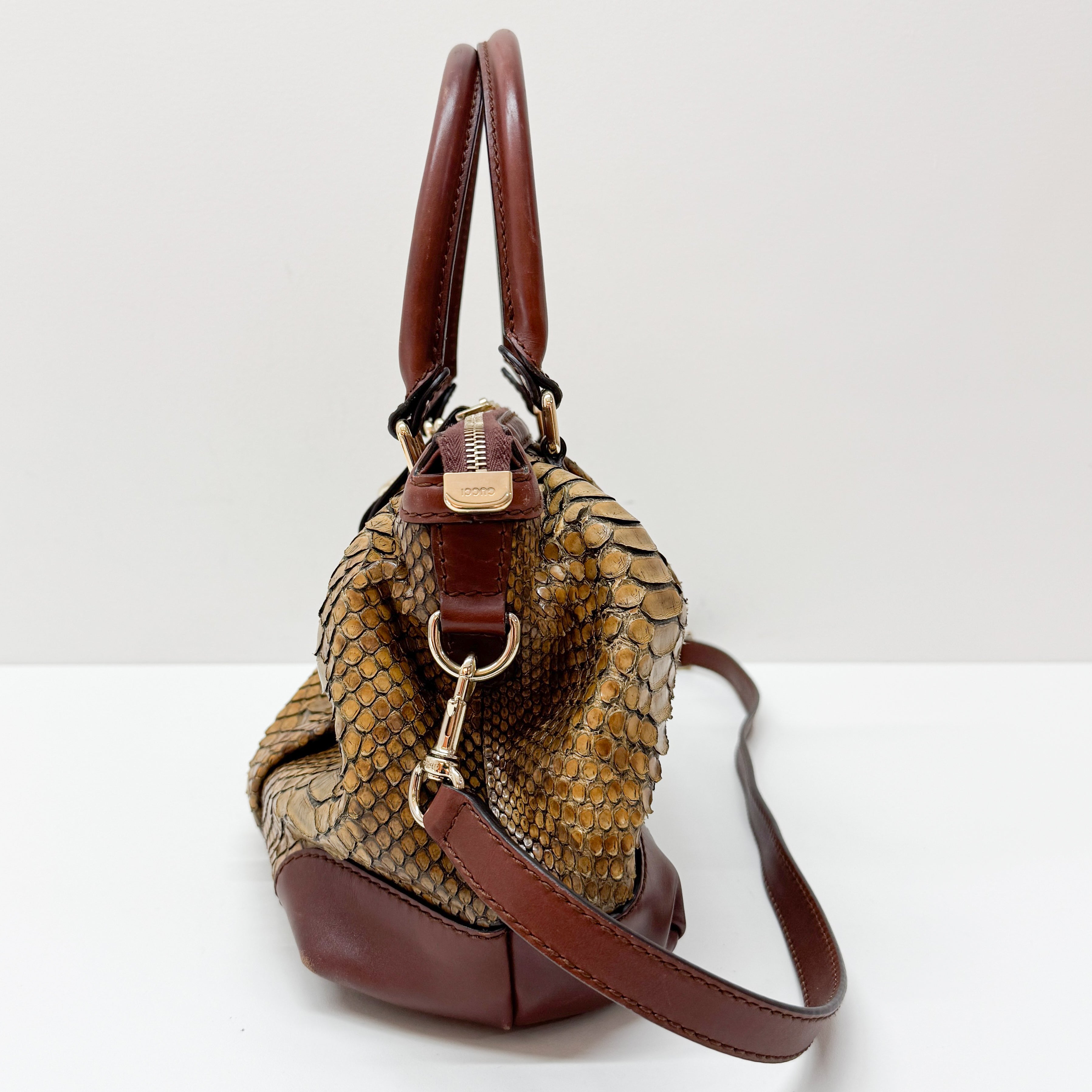 Sukey Brown Embossed Python Two-Way Bag