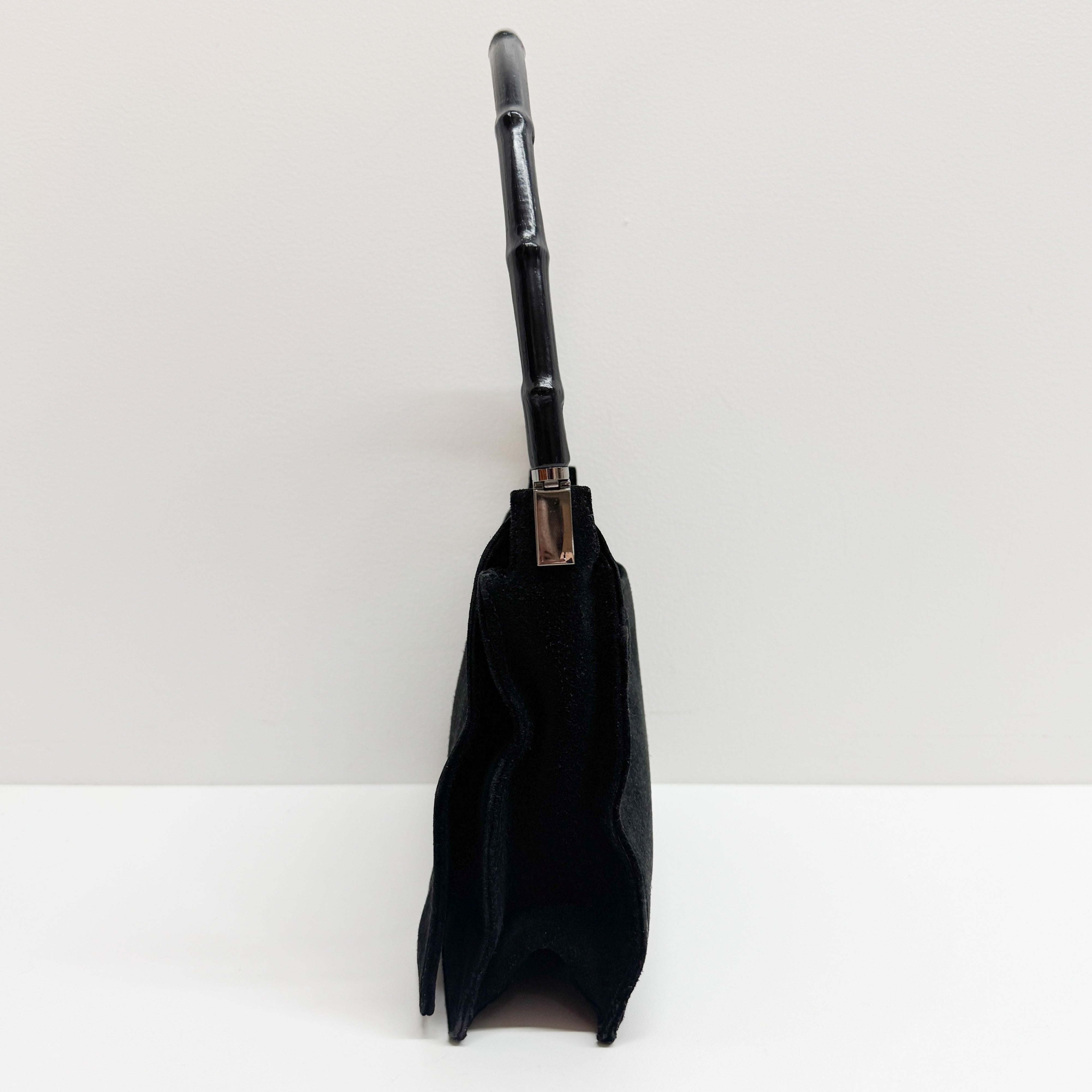 Bamboo Black Suede Shoulder Bag
