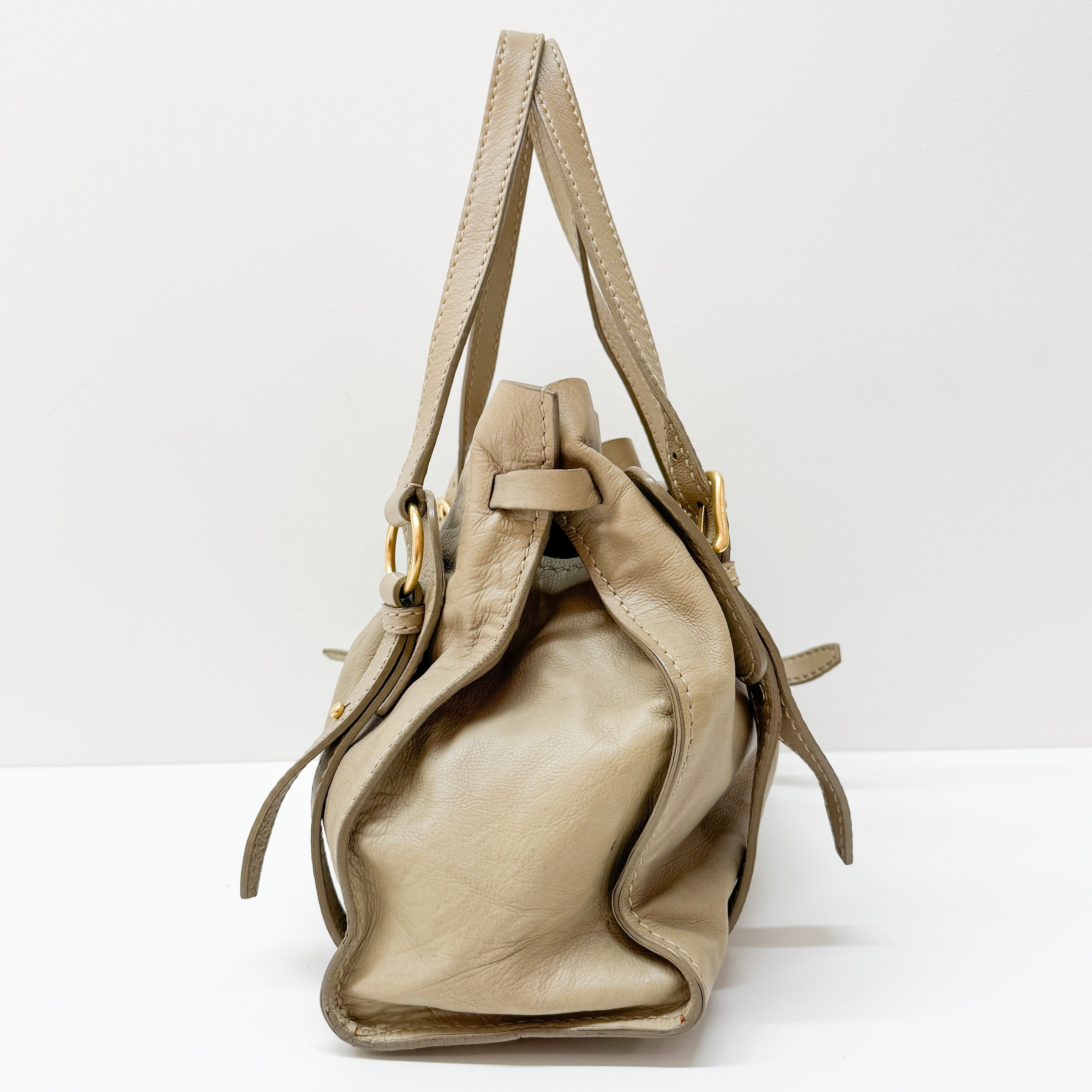 Vintage Beige Leather Shoulder Bag