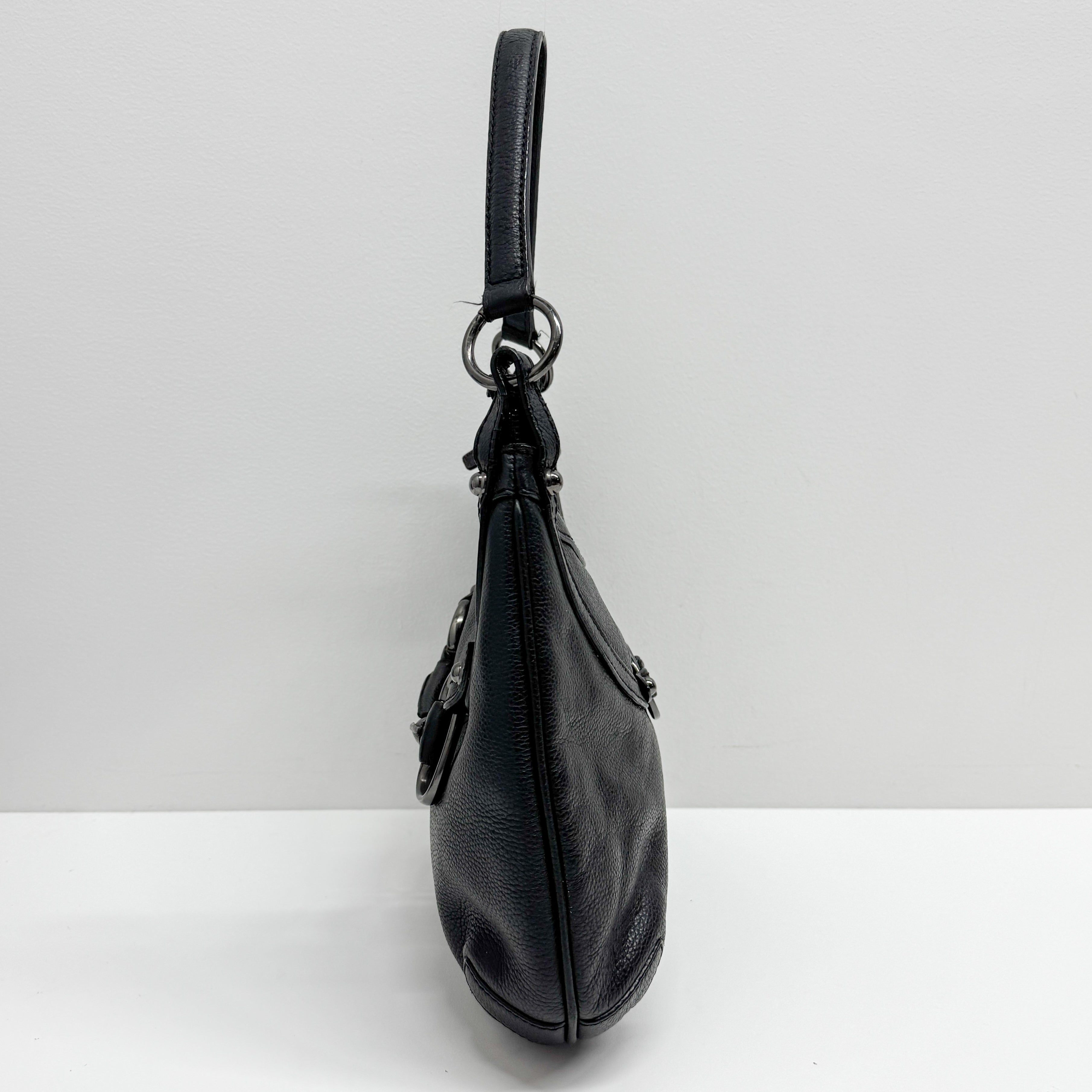 Horsebit Black Leather Shoulder Bag