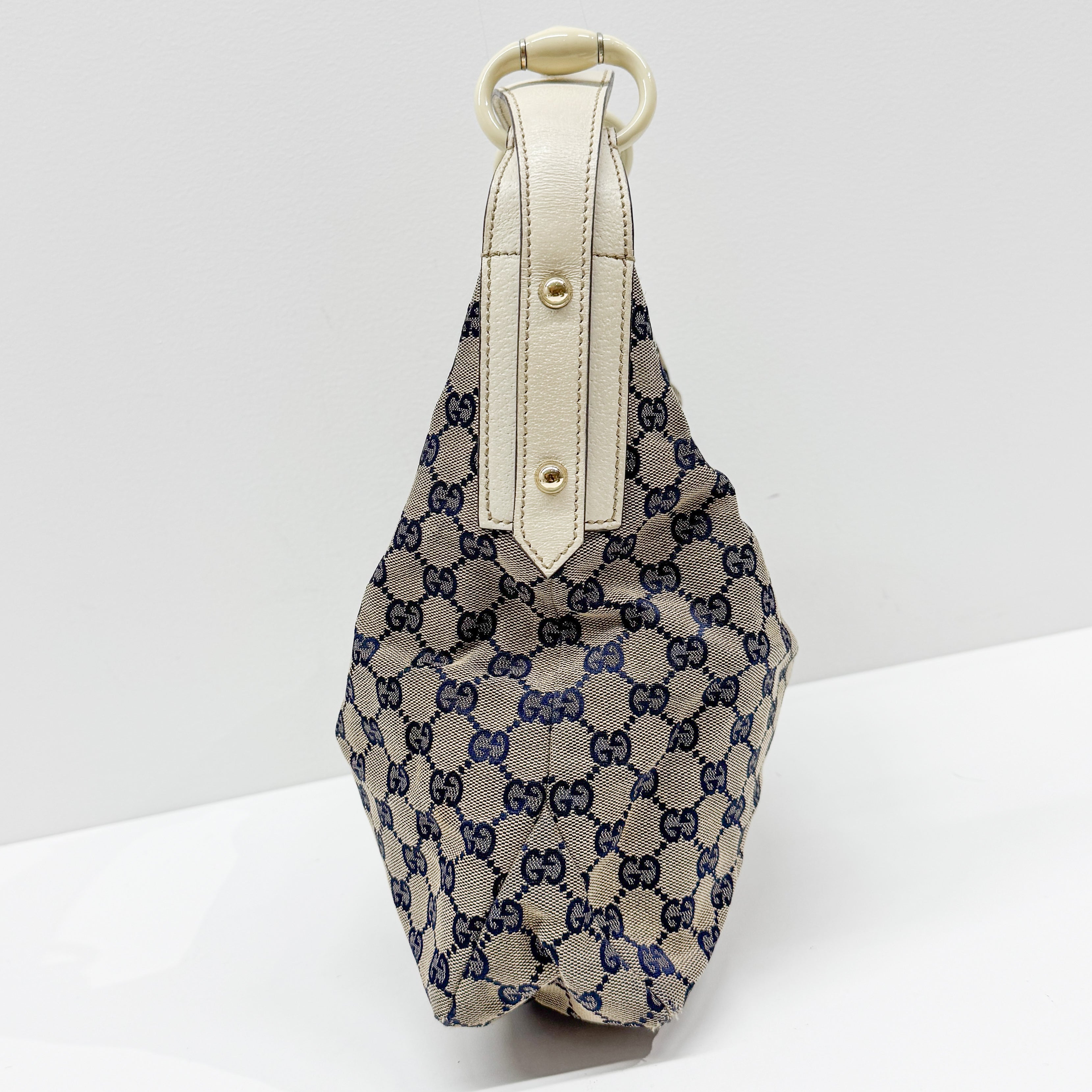 Horsebit Beige Canvas Shoulder Bag