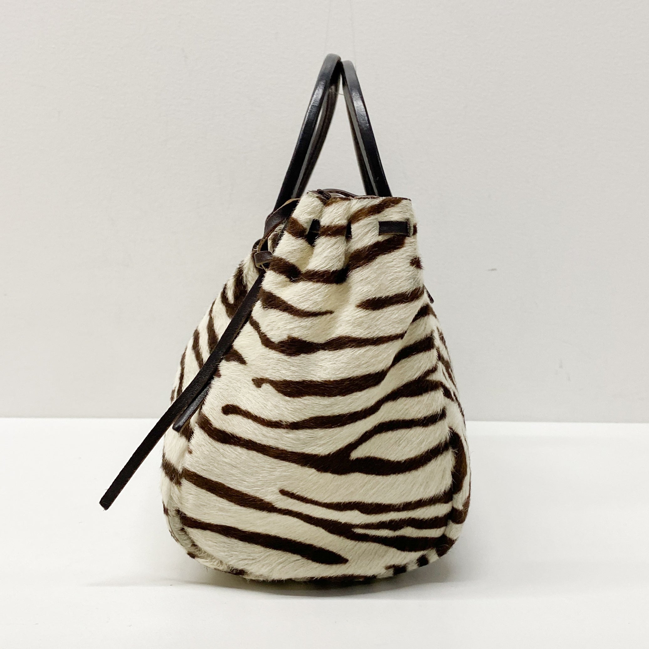 Brown Zebra Print Pony Hair Handbag