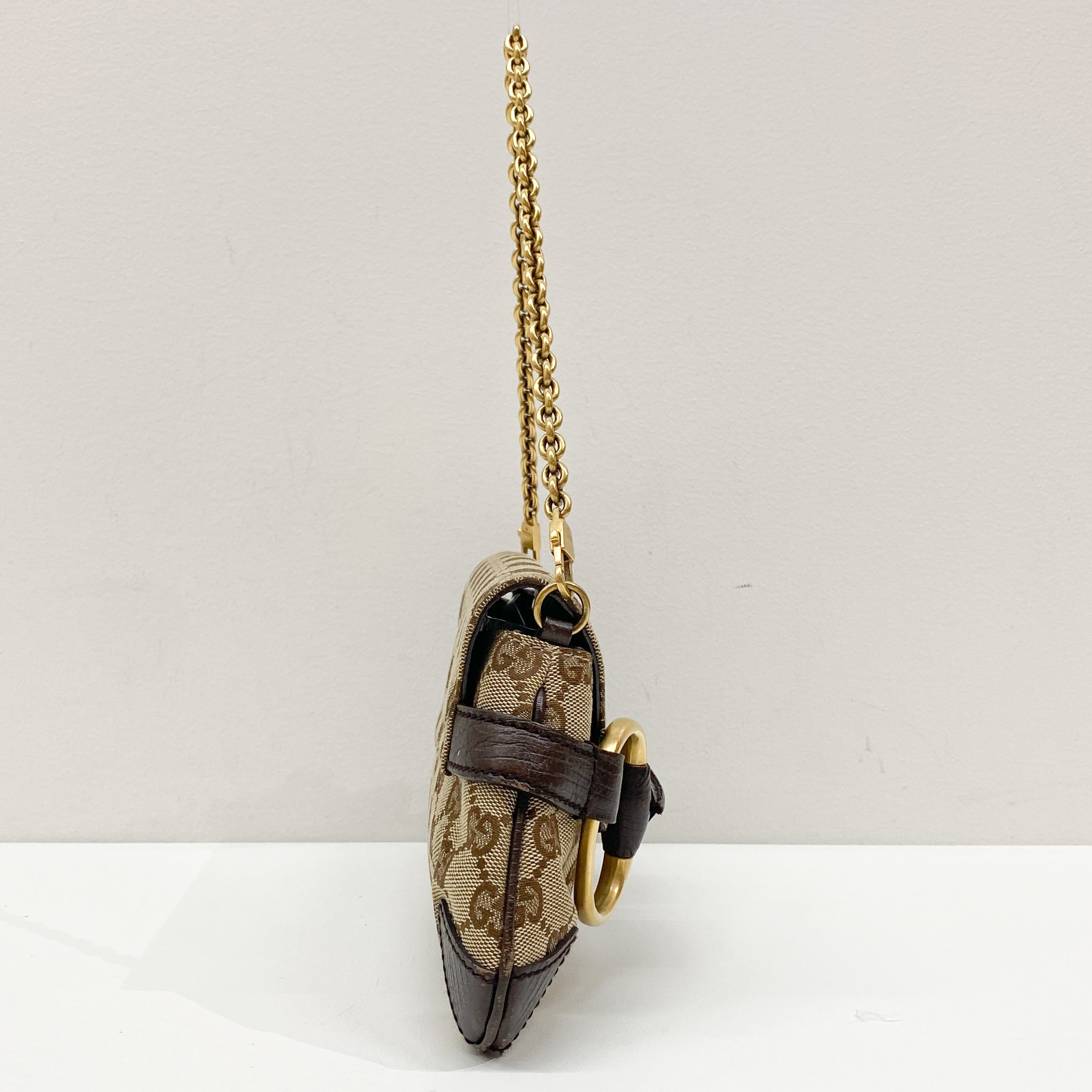 Horsebit Brown Canvas Shoulder Bag