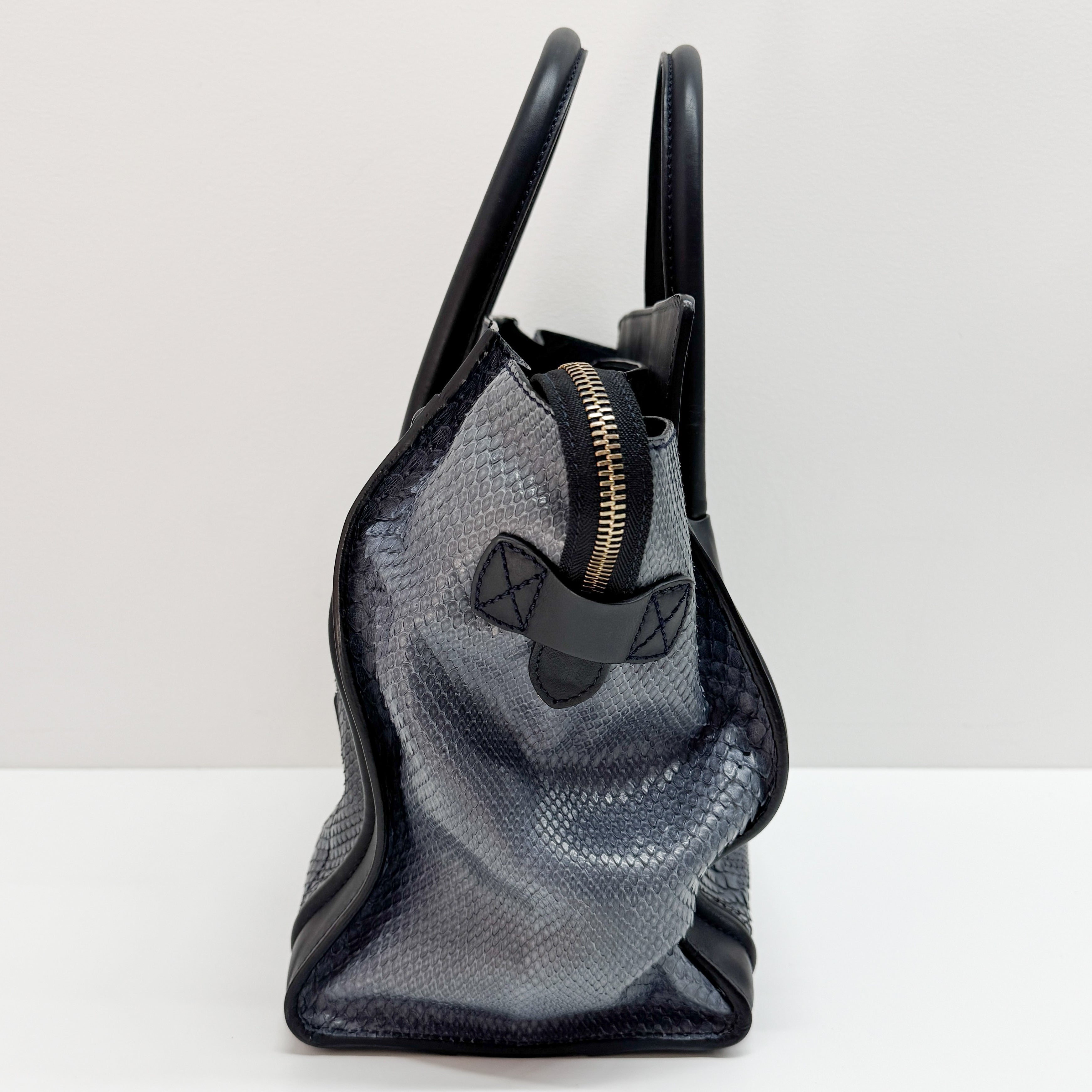 Luggage Micro Blue Python Embossed Leather Hand Bag