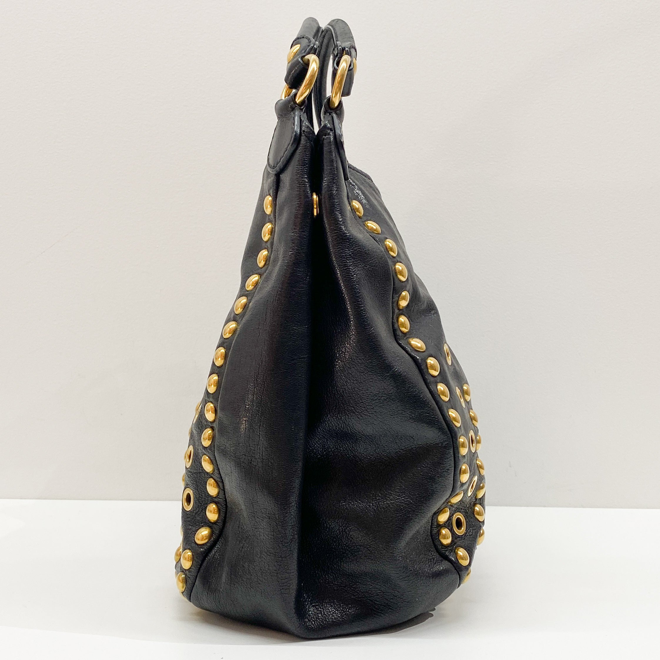 Vintage Black Gold Studded Leather Bag