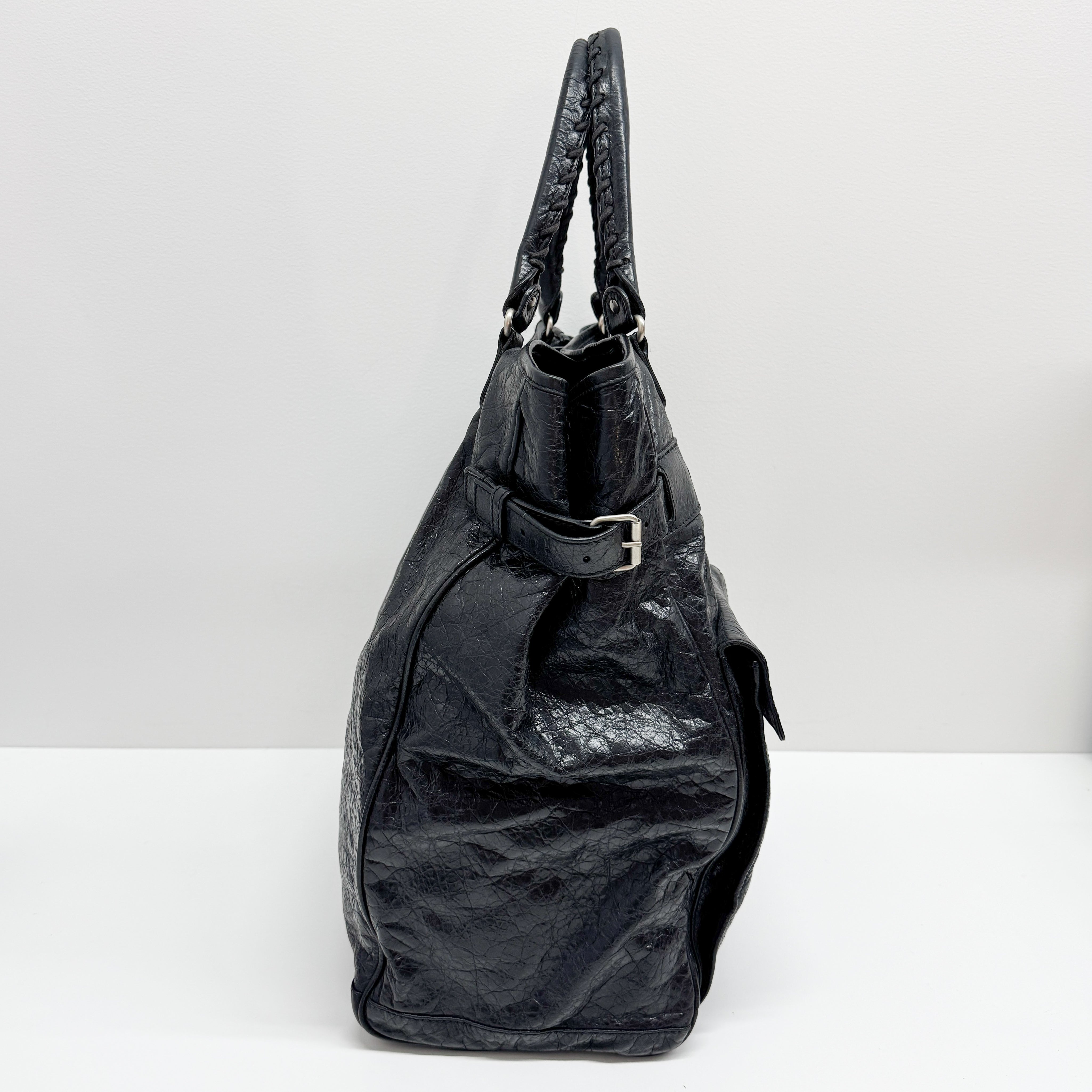 Black Leather City Tote