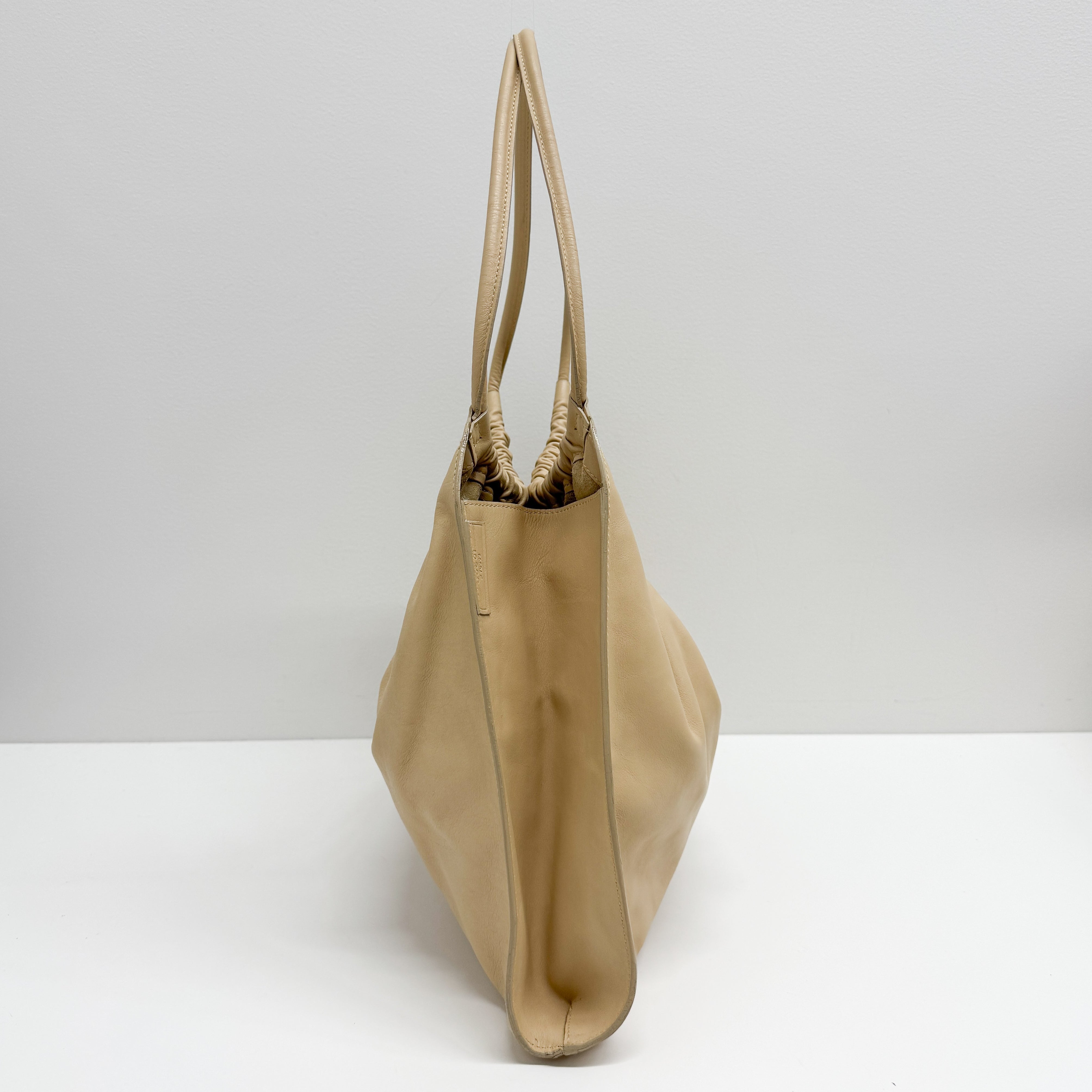 Beige Leather Hobo Shoulder Bag