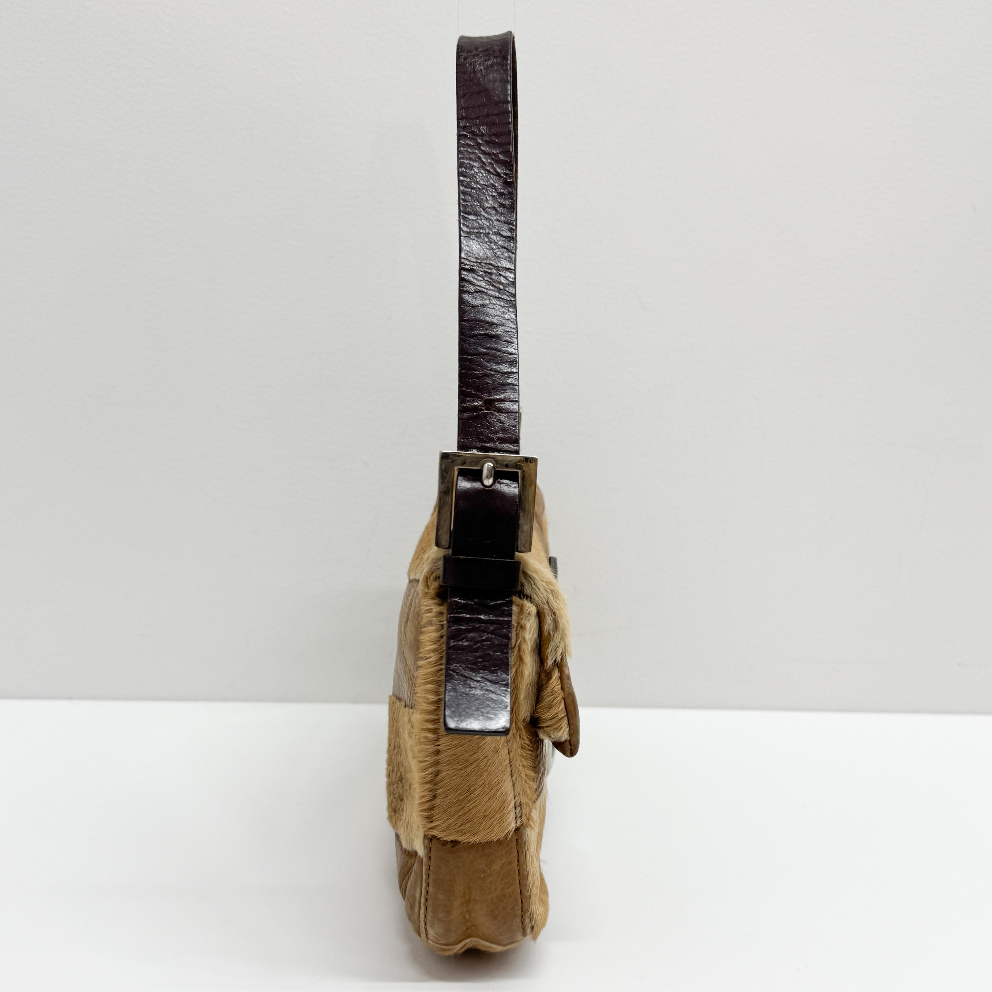 Baguette Brown Leather & Pony Hair Shoulder Bag