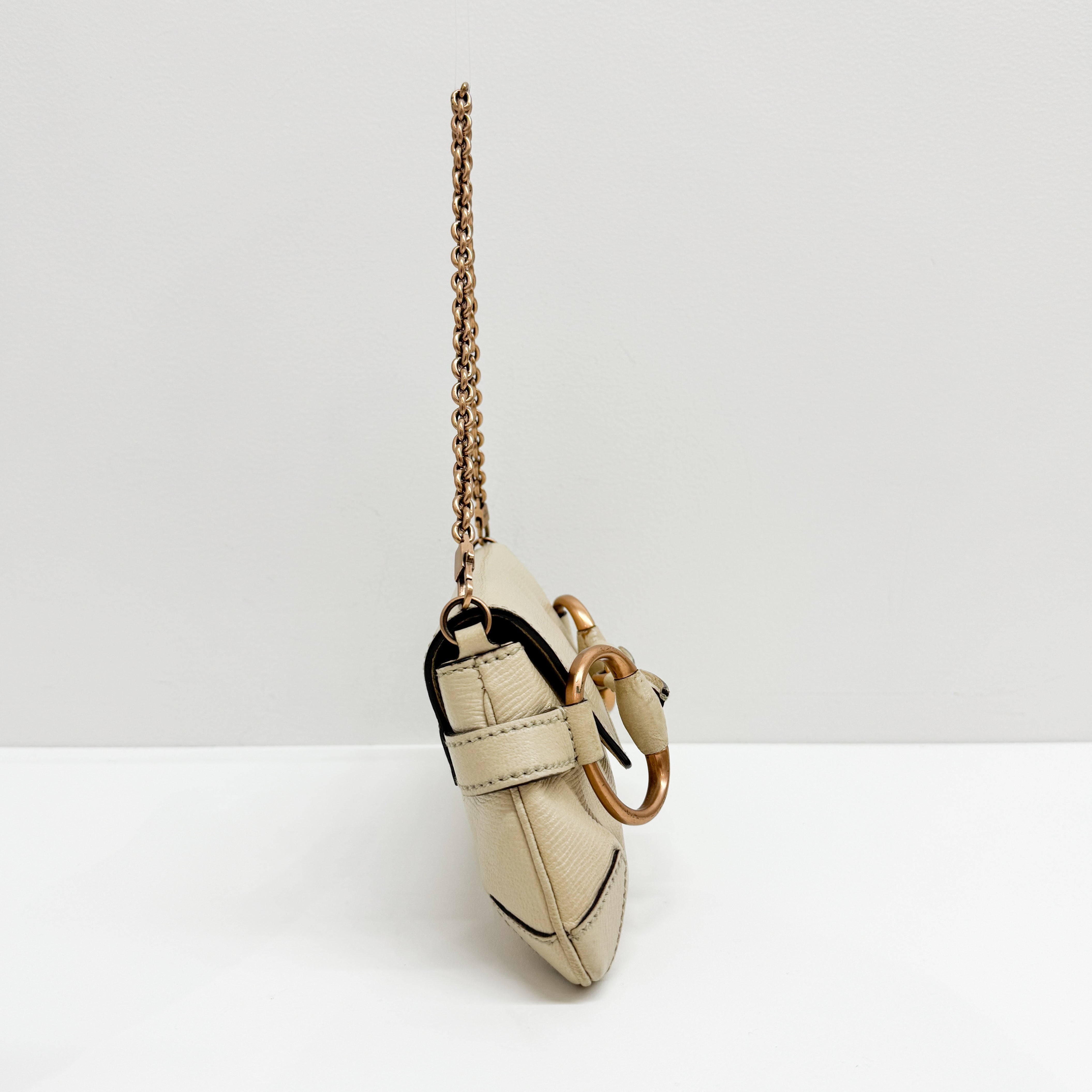 Horsebit Beige Leather Chain Shoulder Bag