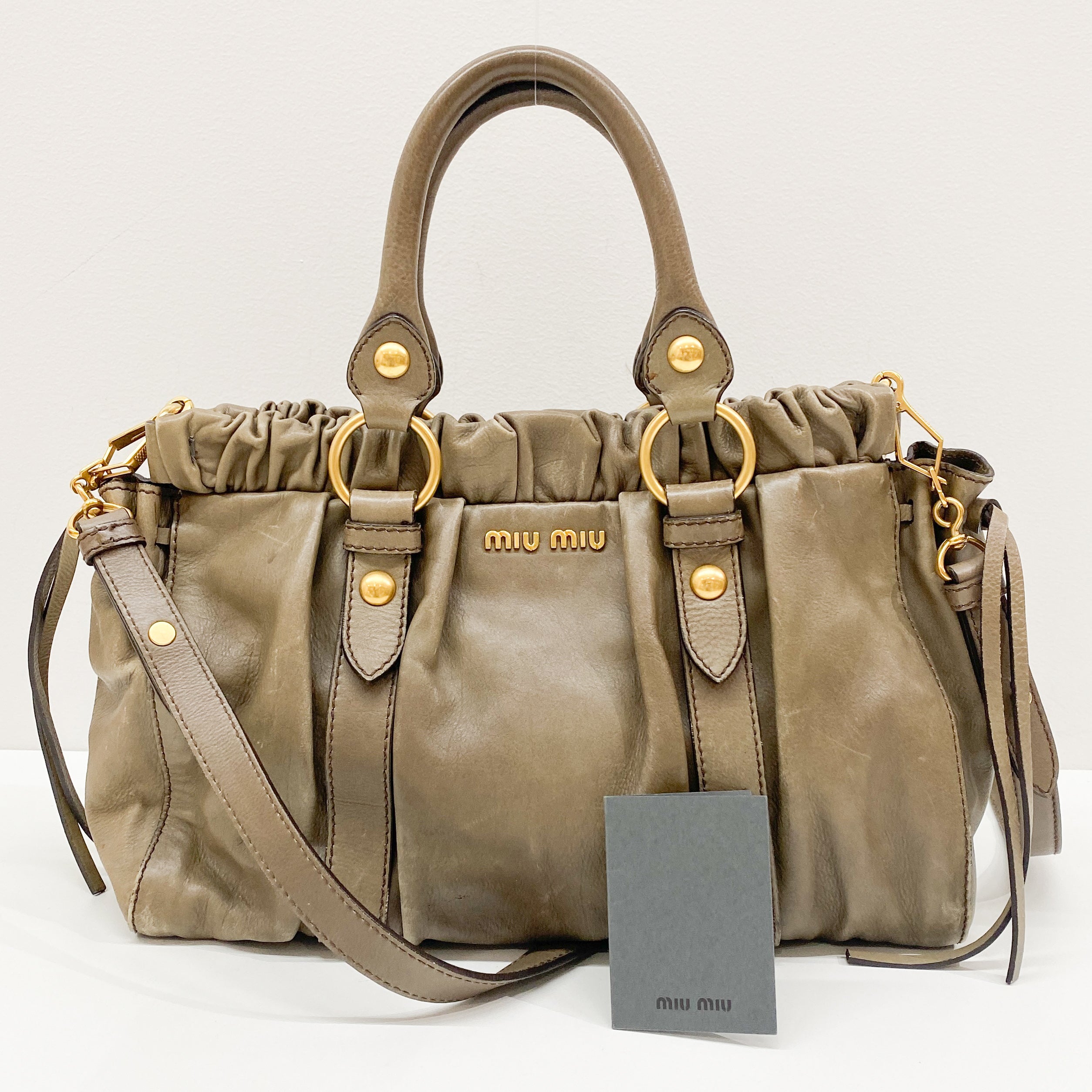 Vitello Grey Calfskin Leather Two Way Bag