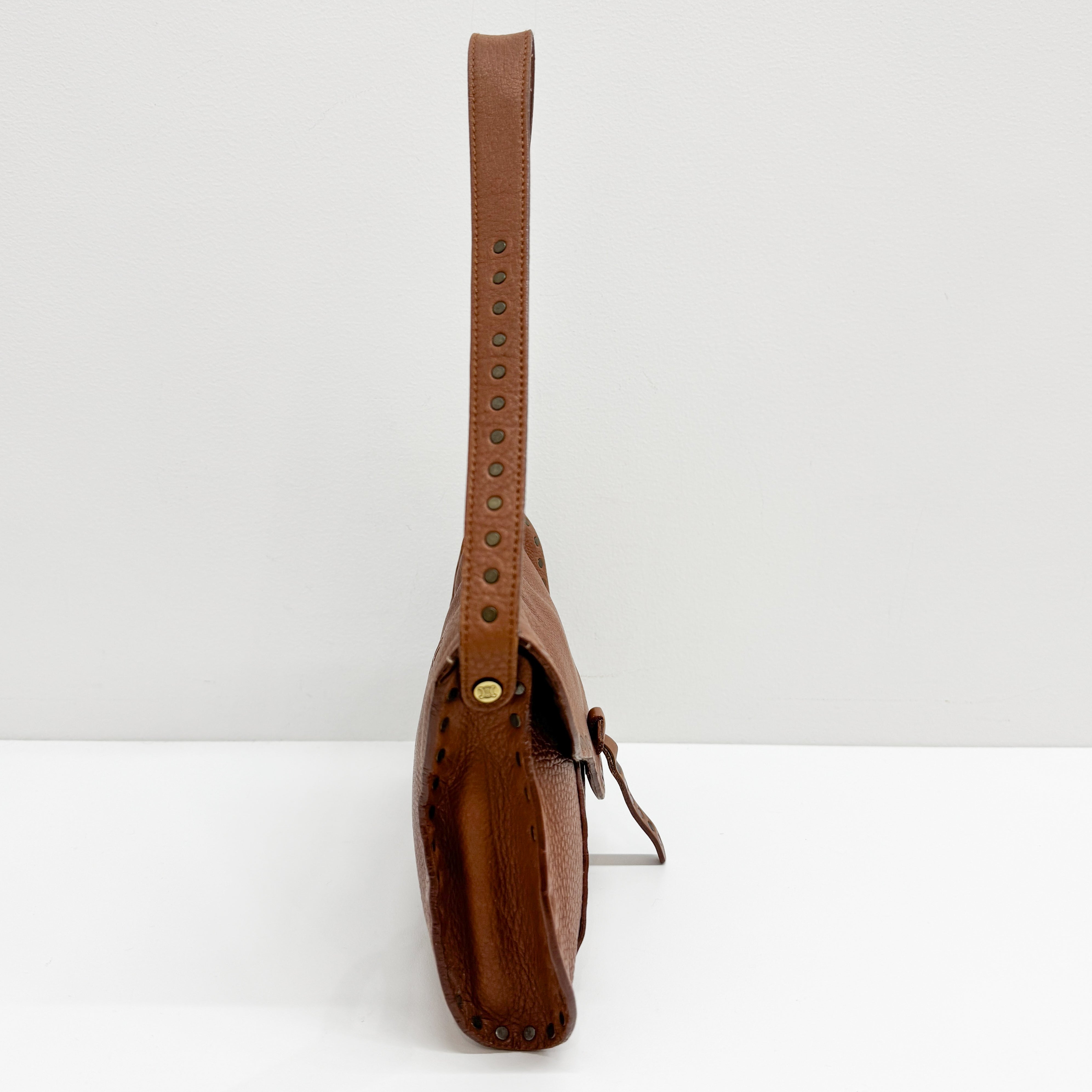 Vintage Brown Studded Leather Shoulder Bag