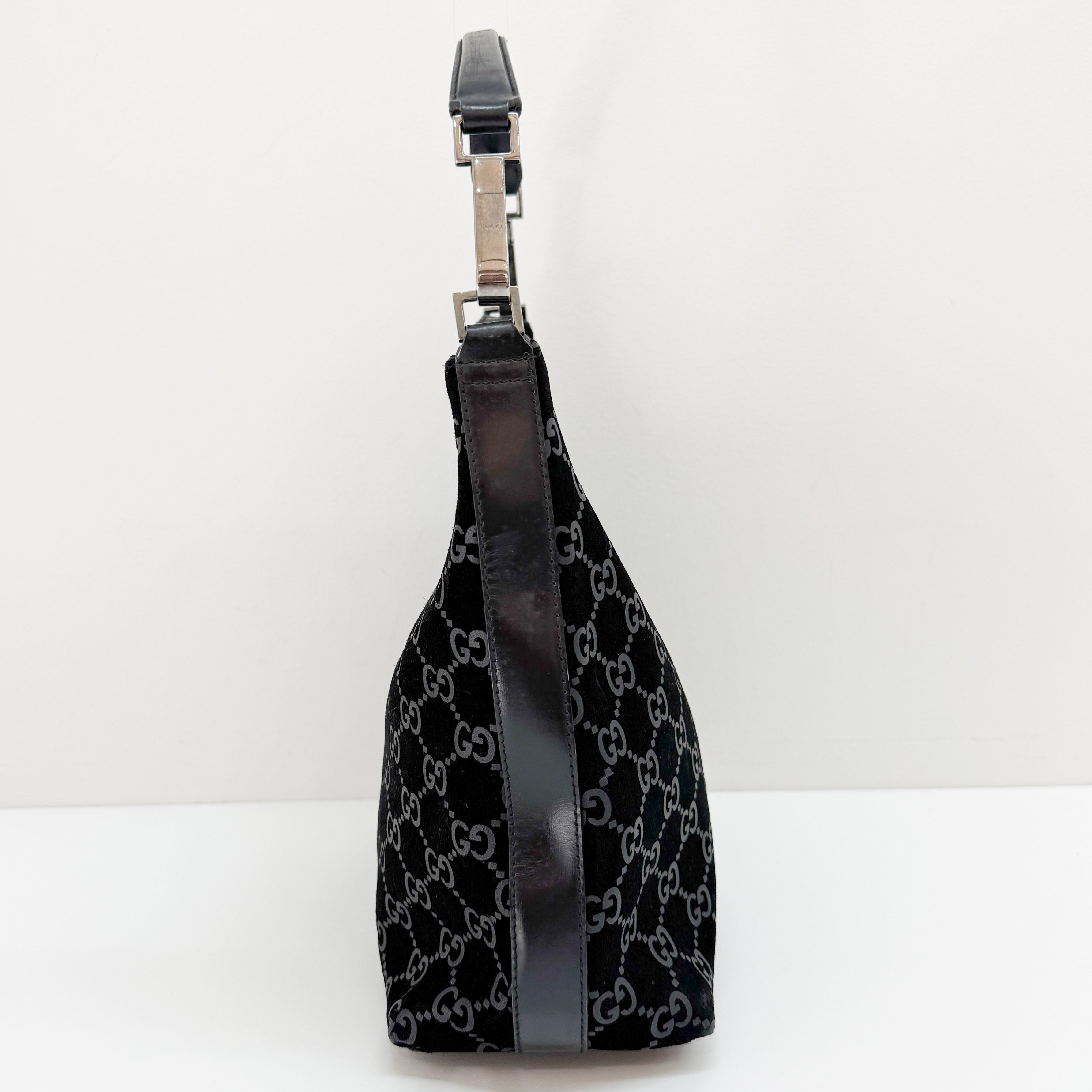 GG Black Suede Hobo Bag