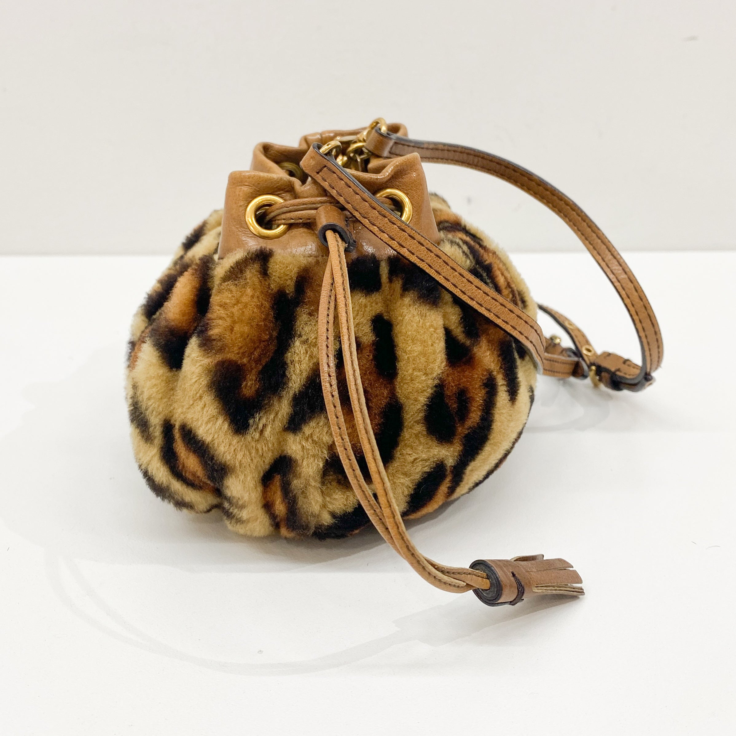 Brown Leopard Print Faux Fur Pouch Bag