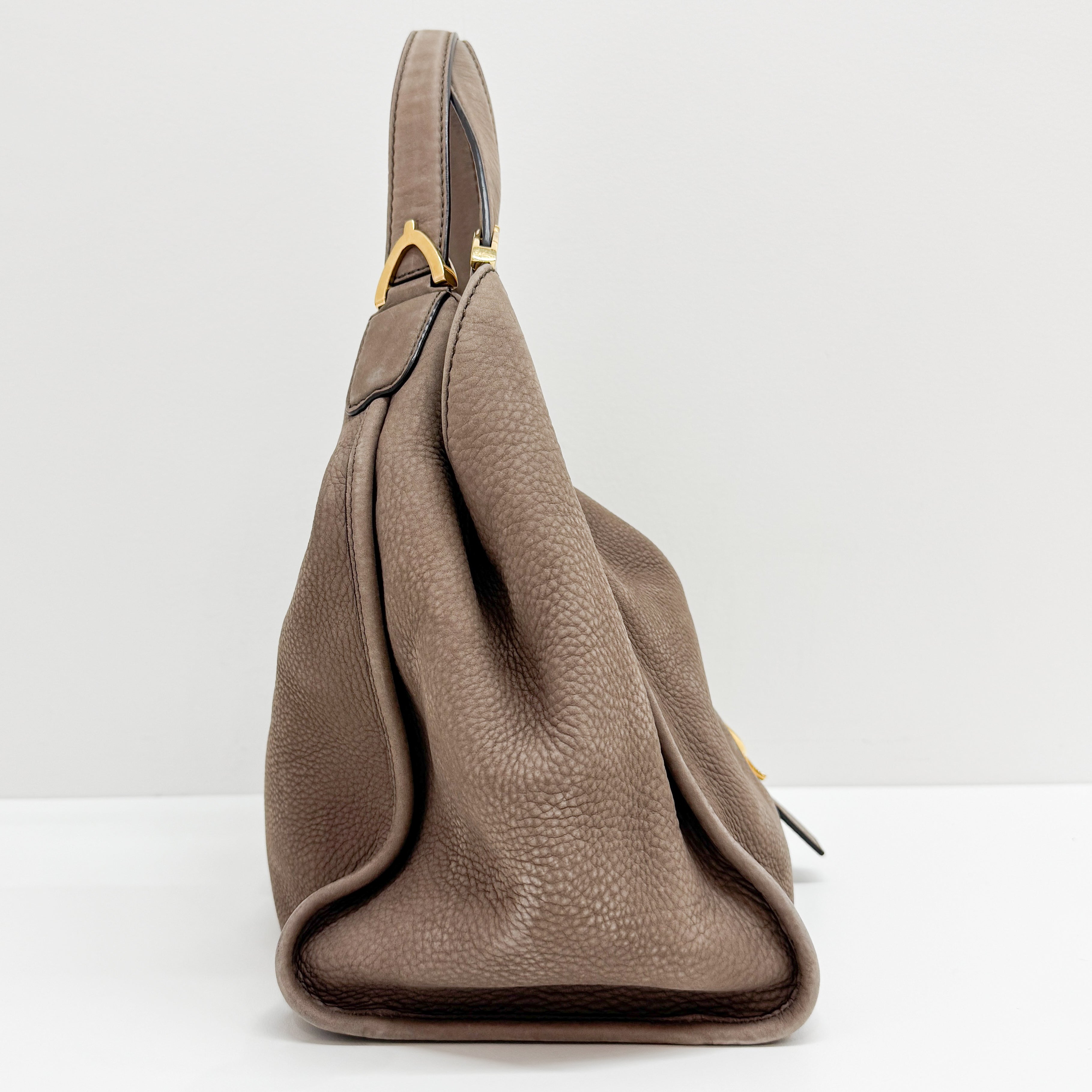 Stirrup Brown Nubuck Leather Shoulder Bag